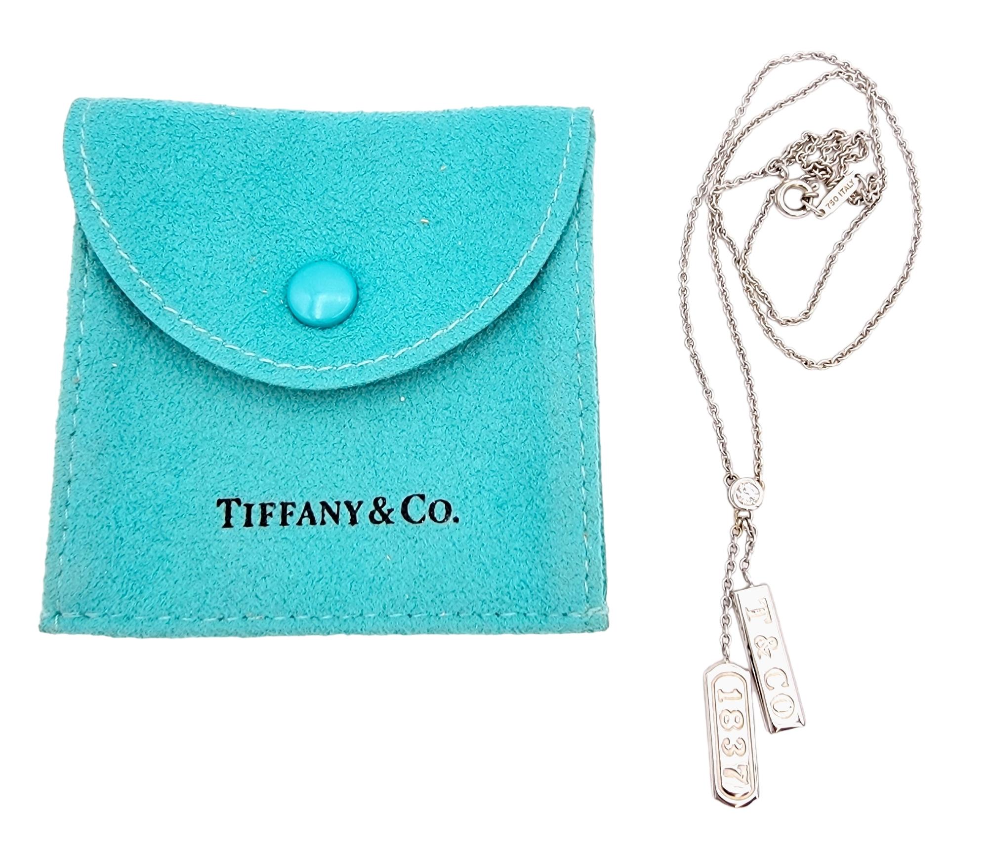 Tiffany & Co. 1837 Double Bar Pendant Necklace with Diamonds in 18K White Gold In Good Condition For Sale In Scottsdale, AZ