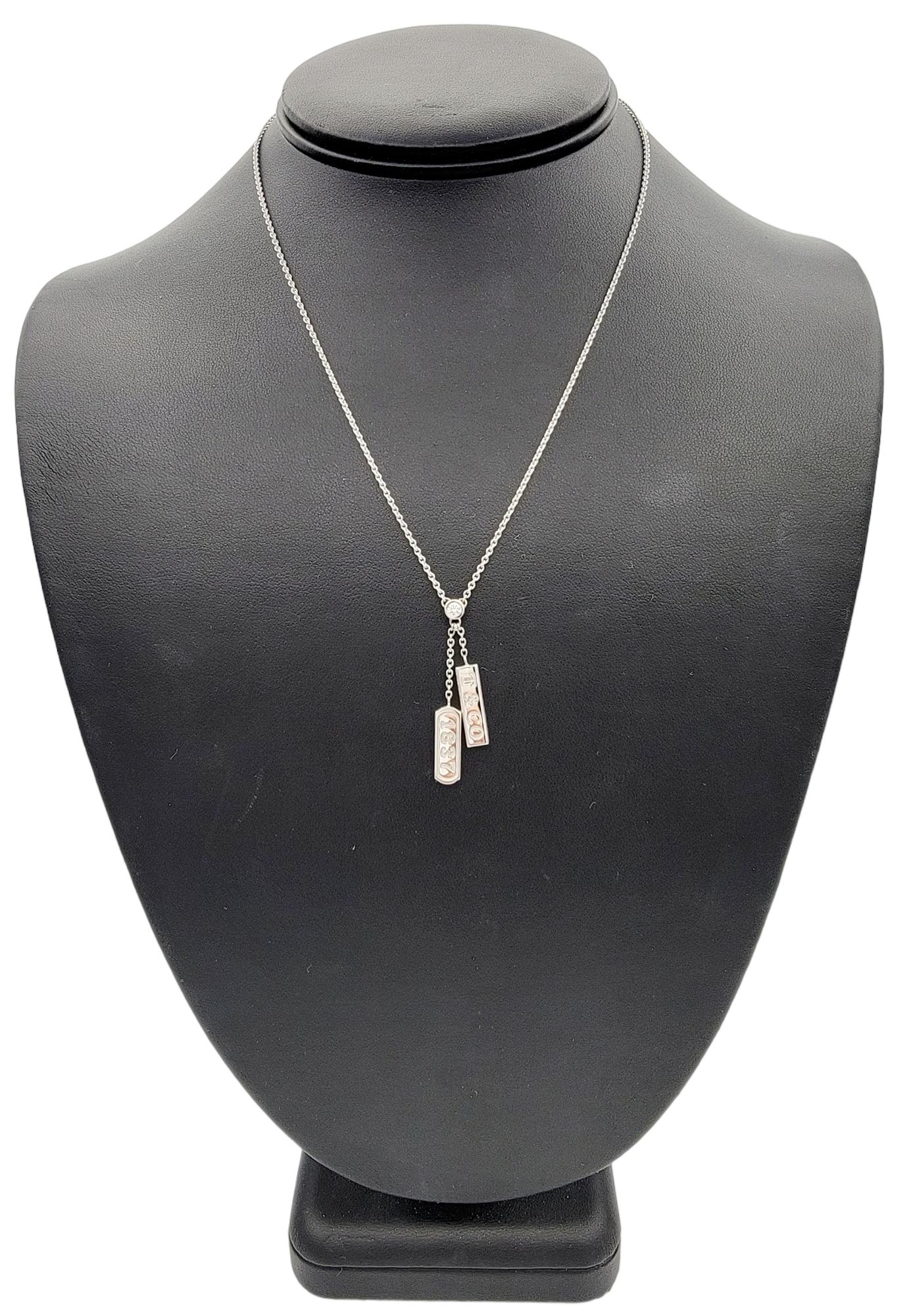 Women's Tiffany & Co. 1837 Double Bar Pendant Necklace with Diamonds in 18K White Gold For Sale