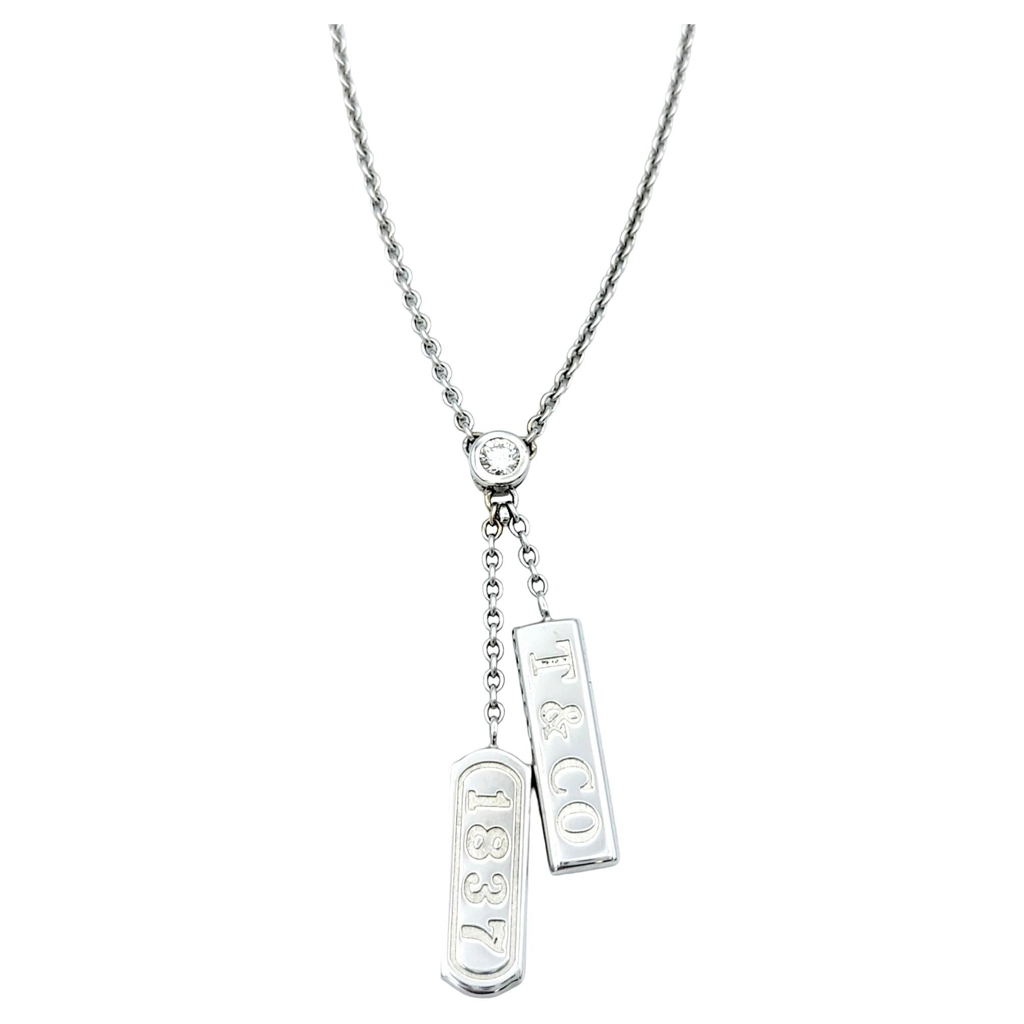 Tiffany & Co. 1837 Double Bar Pendant Necklace with Diamonds in 18K White Gold For Sale