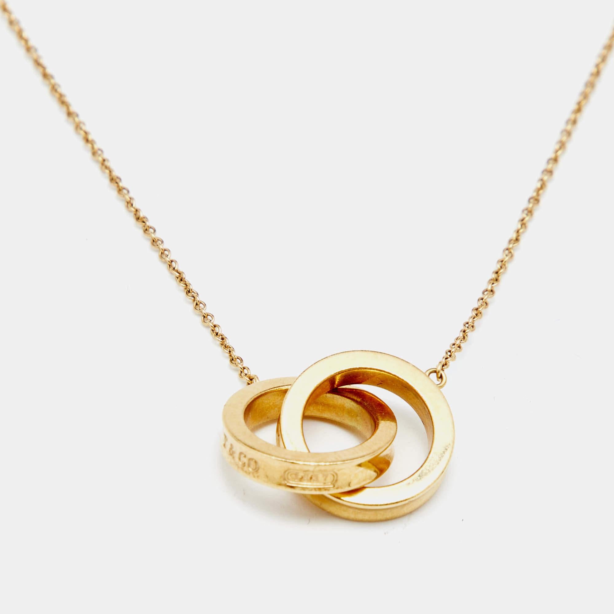 Tiffany & Co. 1837 Interlocking Circles 18k Yellow Gold Necklace In Good Condition In Dubai, Al Qouz 2