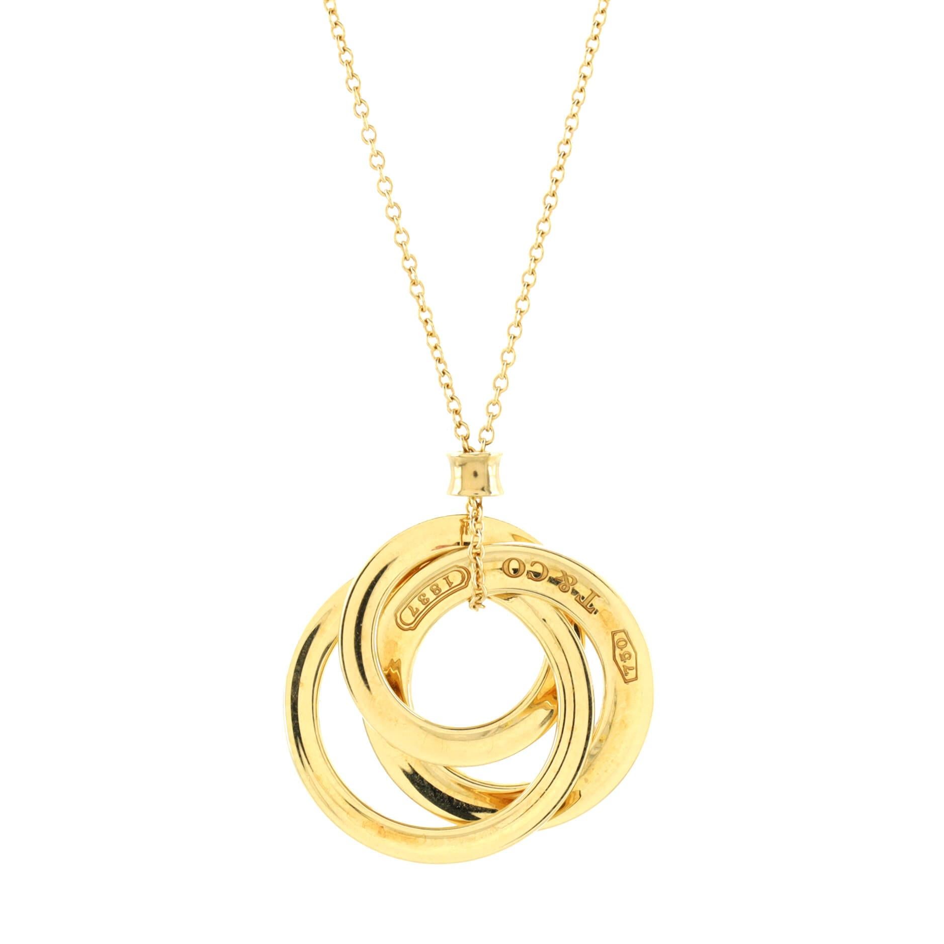 Tiffany & Co. 1837 Interlocking Circles Pendant Necklace 18k Yellow Gold In Good Condition In New York, NY