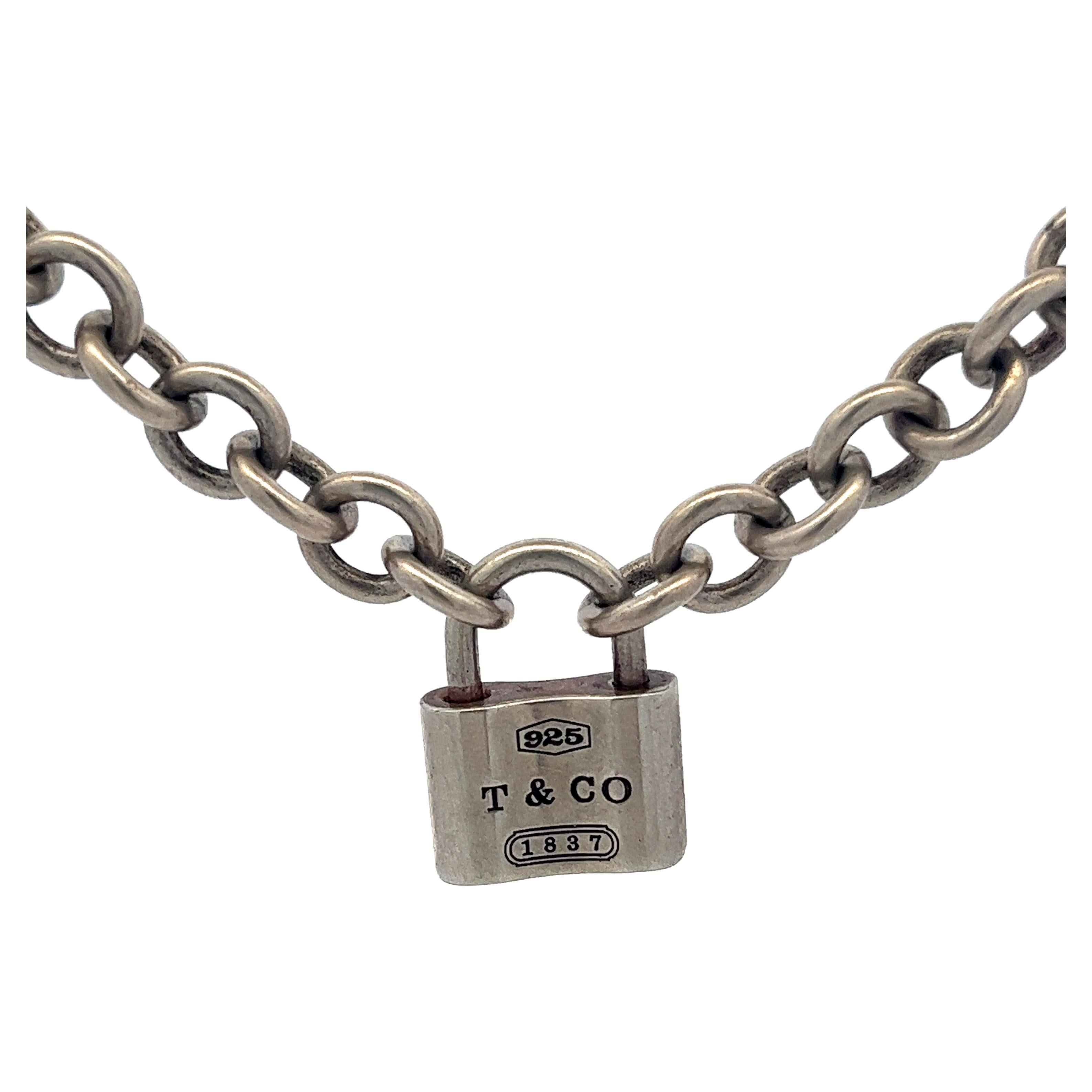 Modern Tiffany & Co. 1837 Lock Box Sterling Silver 925 Padlock Pendant and Necklace 