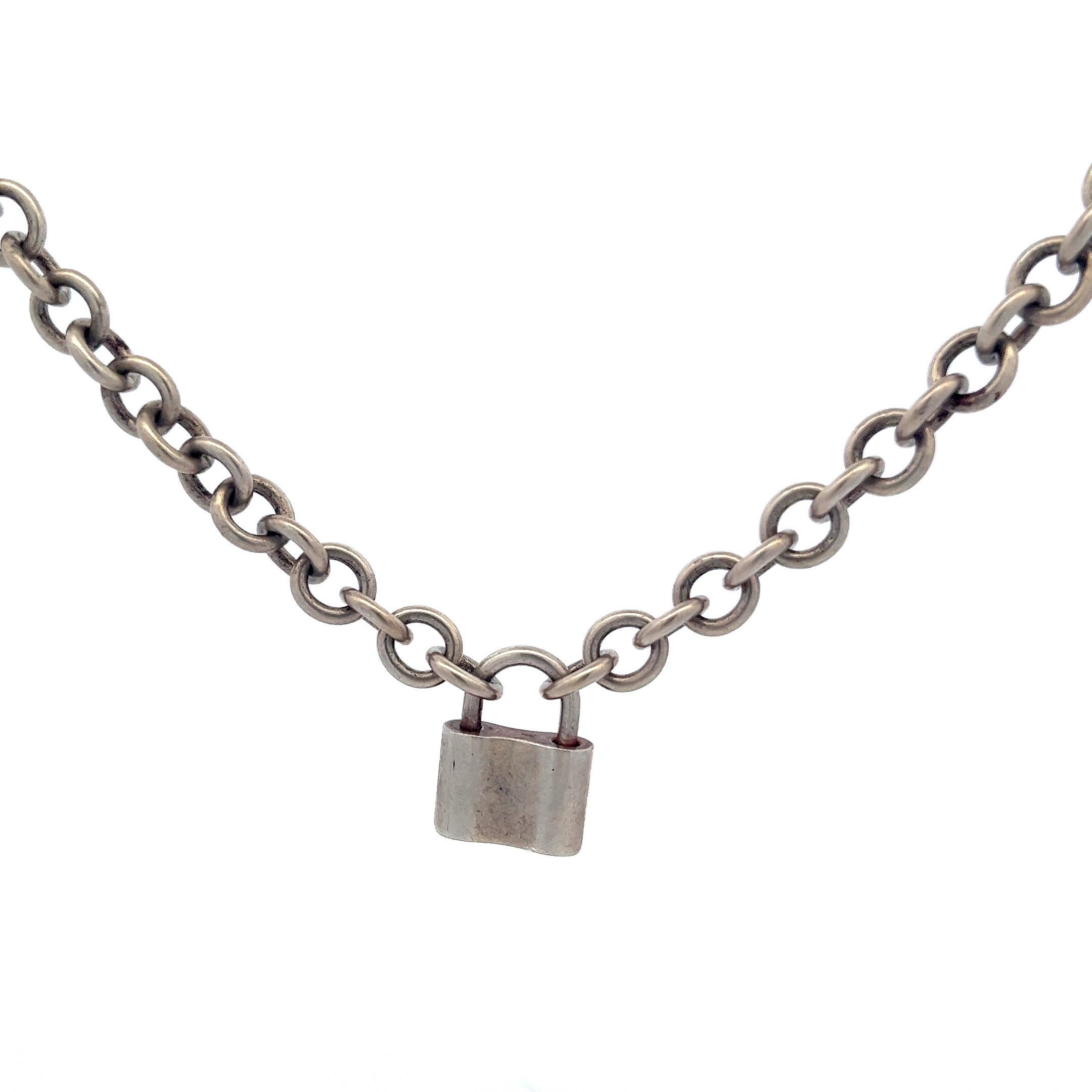 Tiffany & Co. 1837 Lock Box Sterling Silver 925 Padlock Pendant and Necklace  In Good Condition In Fairfield, CT