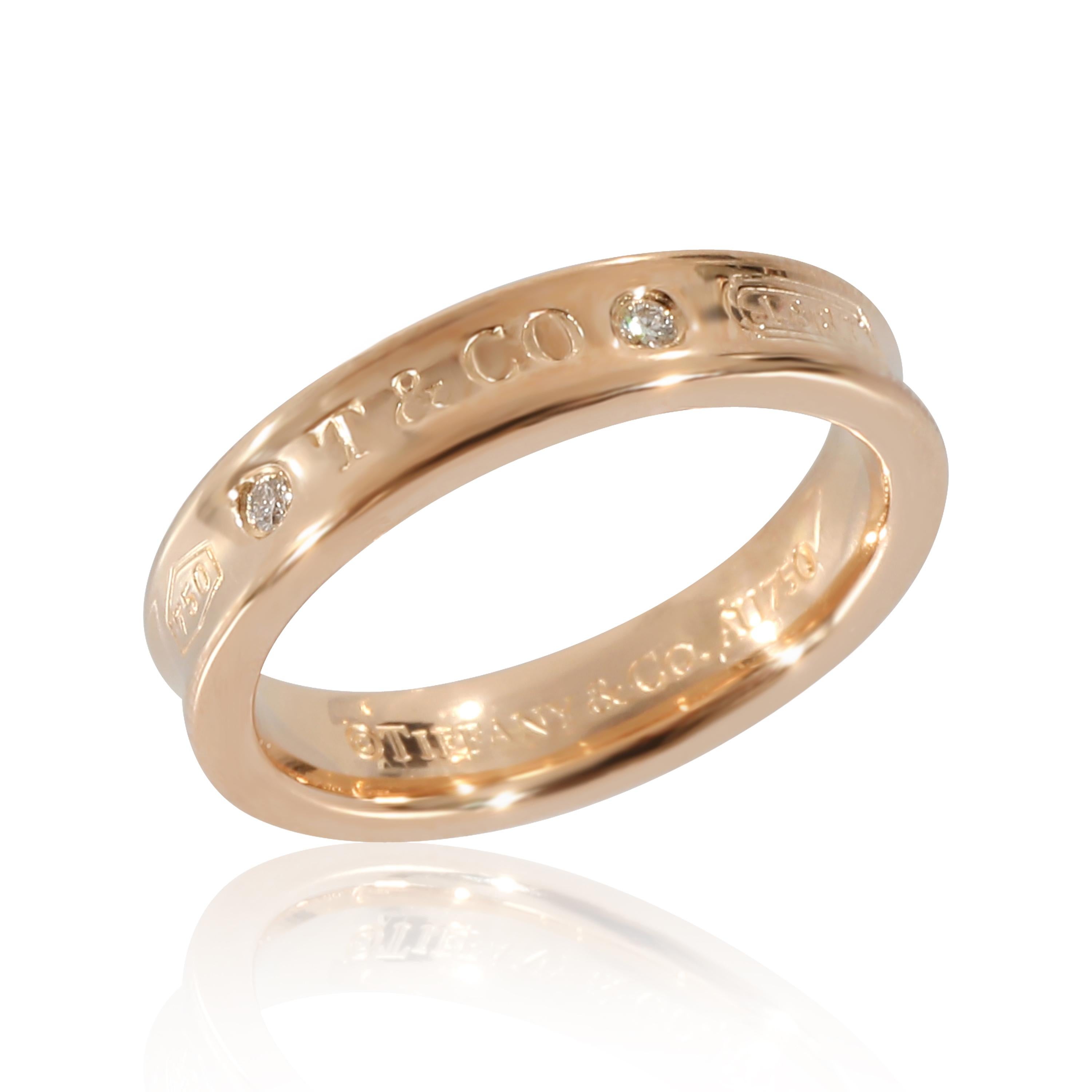 Tiffany & Co. 1837 Narrow Diamond Ring in 18K Rose Gold 0.02 CTW In Excellent Condition For Sale In New York, NY