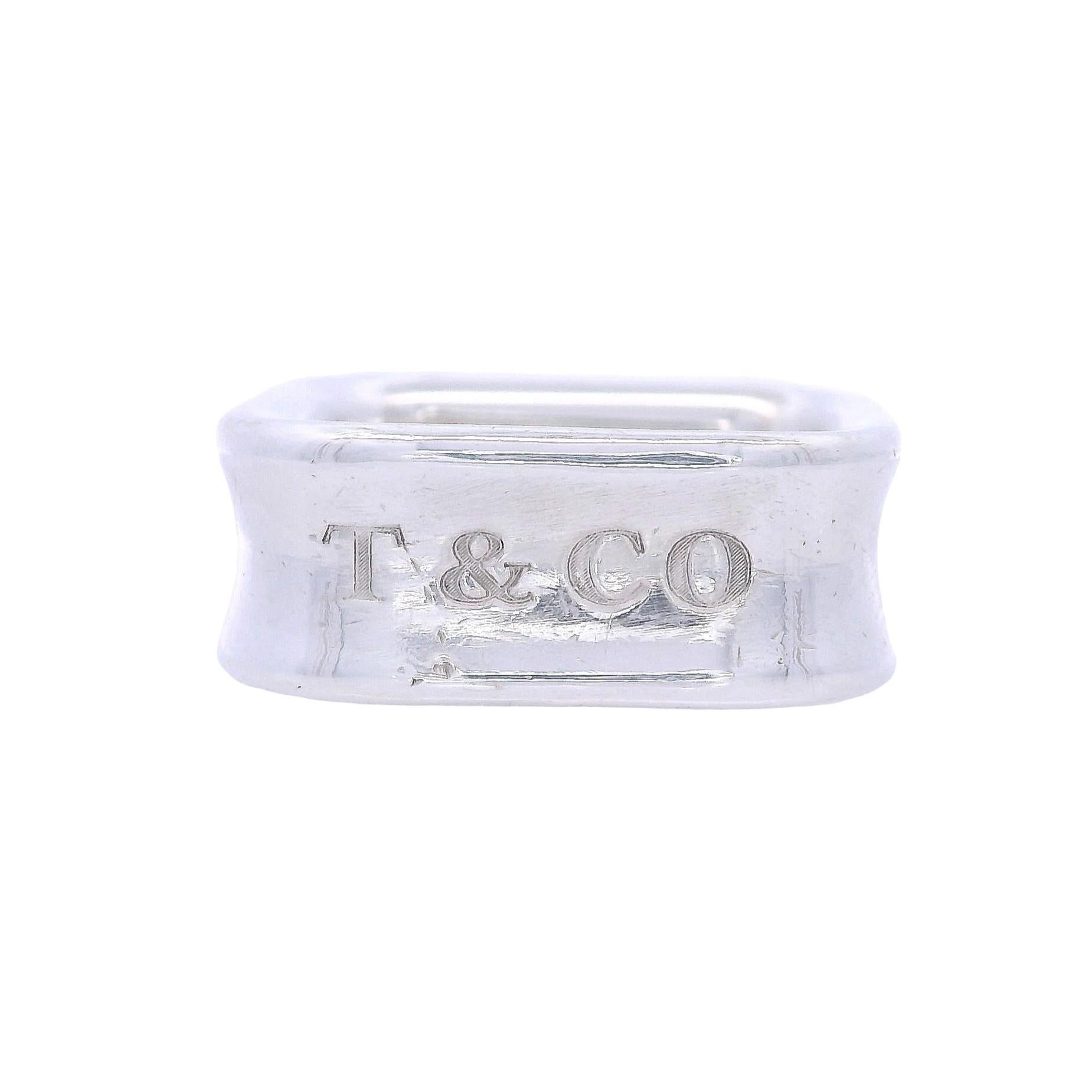 Tiffany & Co. 1837 Anello a fascia quadrata in argento sterling In condizioni buone in vendita a Aventura, FL