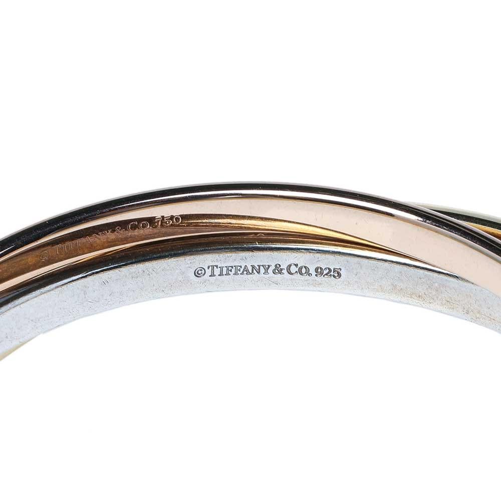 Tiffany & Co. 1837 Tricolor Circles 18K Yellow & RoseGold Silver Bangle Bracelet In Good Condition In Dubai, Al Qouz 2
