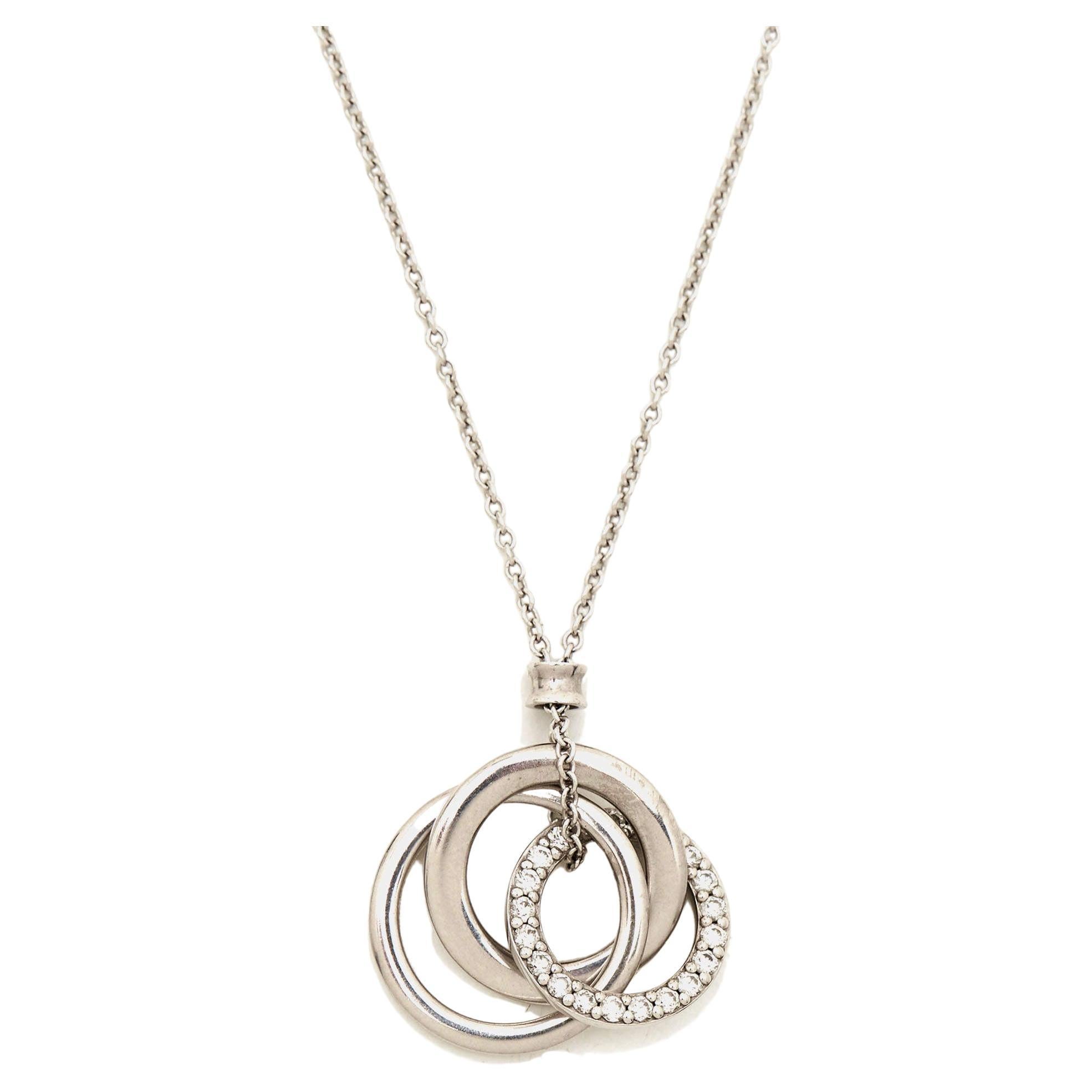 Tiffany & Co. 1837 Triple Interlocking Circle Gold Diamond 18k Pendant Necklace