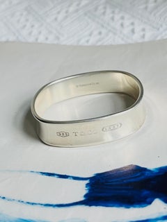 Tiffany & Co. 1837 Vintage Unisex Rare Silver Wide Bold Cushion Bangle Bracelet