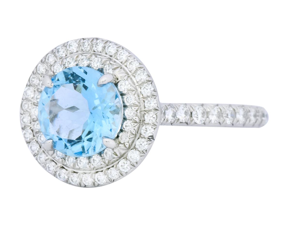 Contemporary Tiffany & Co. 1.85 Carat Aquamarine Diamond Platinum Soleste Cluster Ring