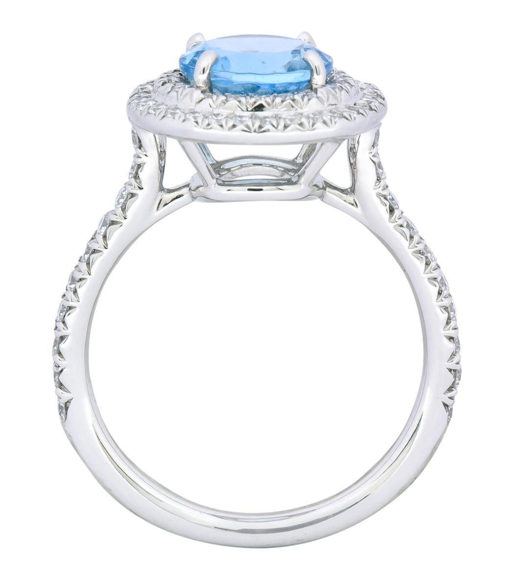 Round Cut Tiffany & Co. 1.85 Carat Aquamarine Diamond Platinum Soleste Cluster Ring
