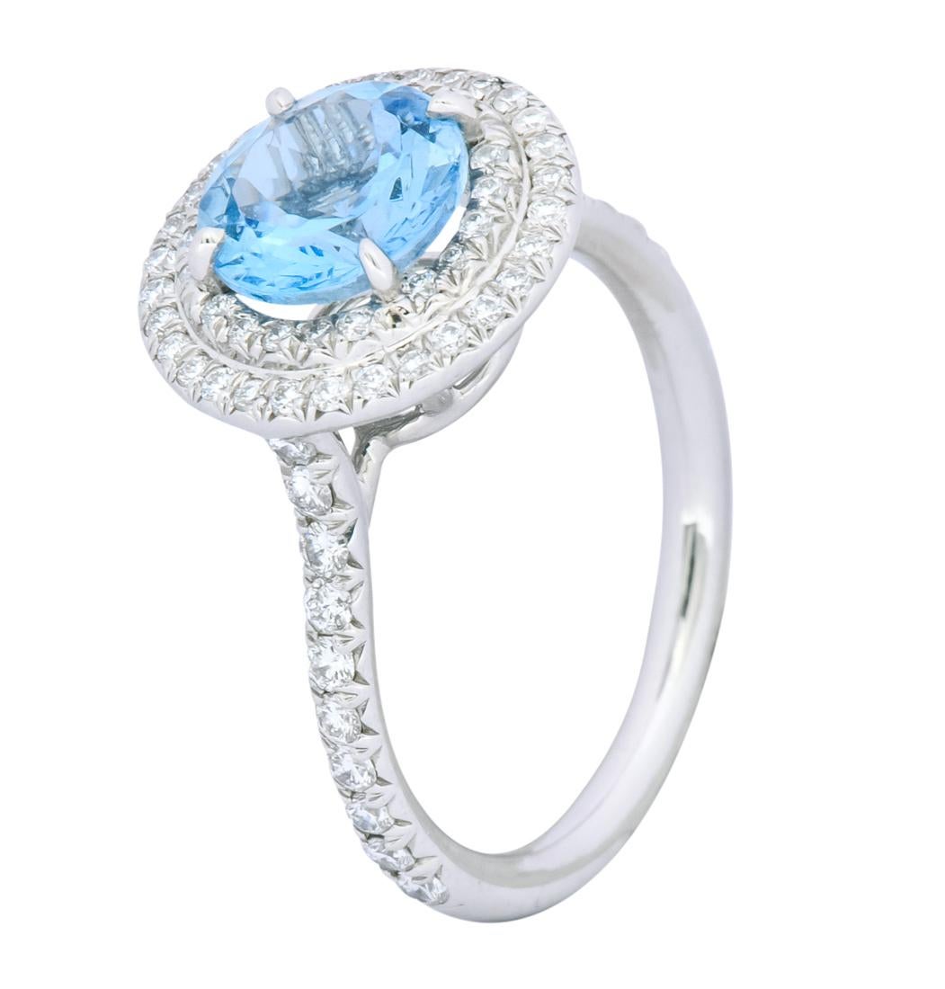 Tiffany & Co. 1.85 Carat Aquamarine Diamond Platinum Soleste Cluster Ring In Excellent Condition In Philadelphia, PA