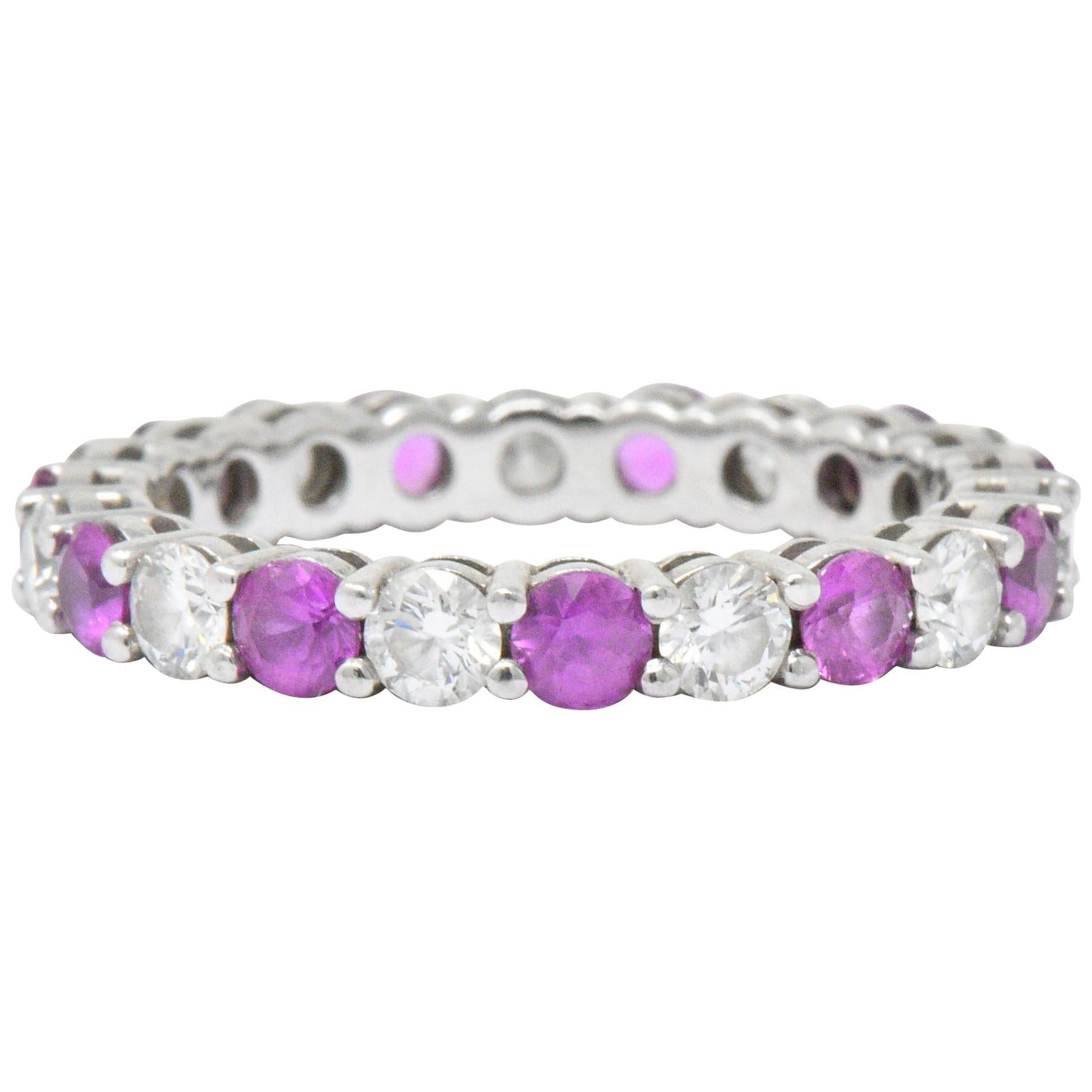 Tiffany & Co. 1.85 Pink Sapphire Diamond Platinum "Embrace" Eternity Band Ring