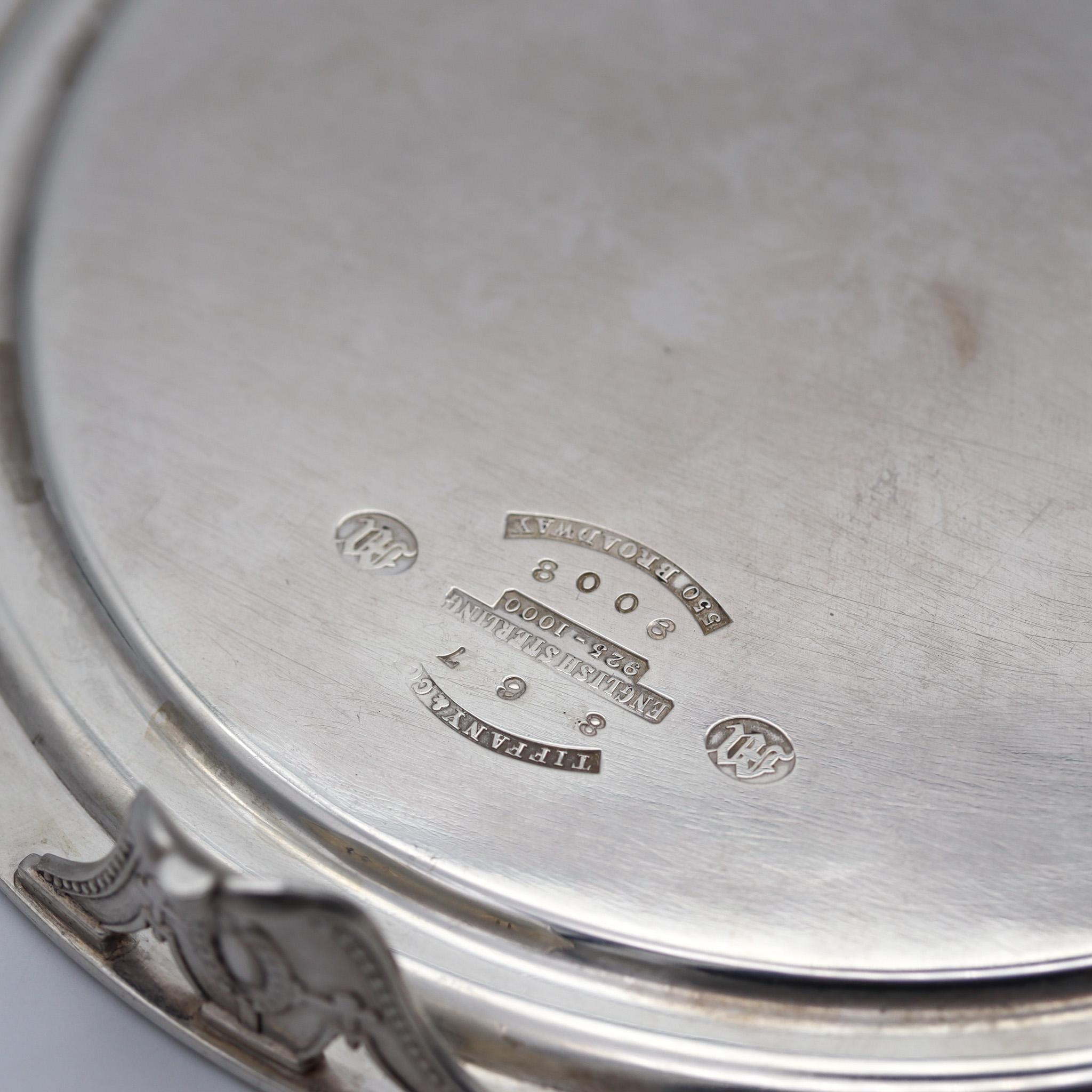 Hand-Carved Tiffany & Co. 1858 New York Round Display Tray In Solid .925 Sterling Silver For Sale