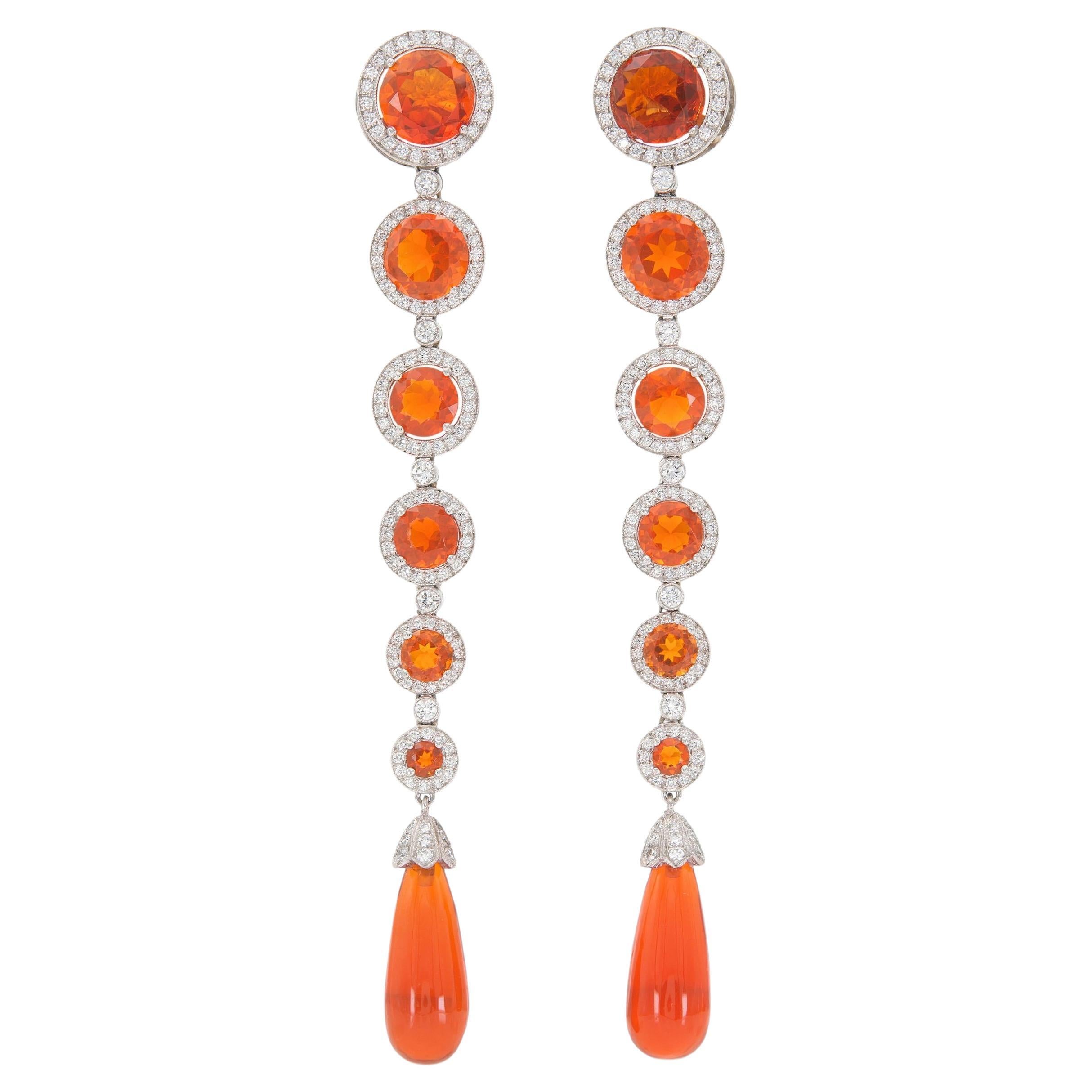 Tiffany & Co. 18.66 Carat Fire Opal and Diamond Dangle Earrings For Sale