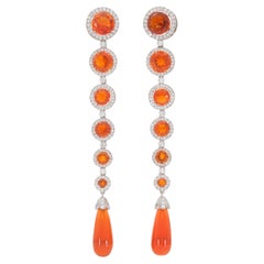 Tiffany & Co. 18.66 Carat Fire Opal and Diamond Dangle Earrings