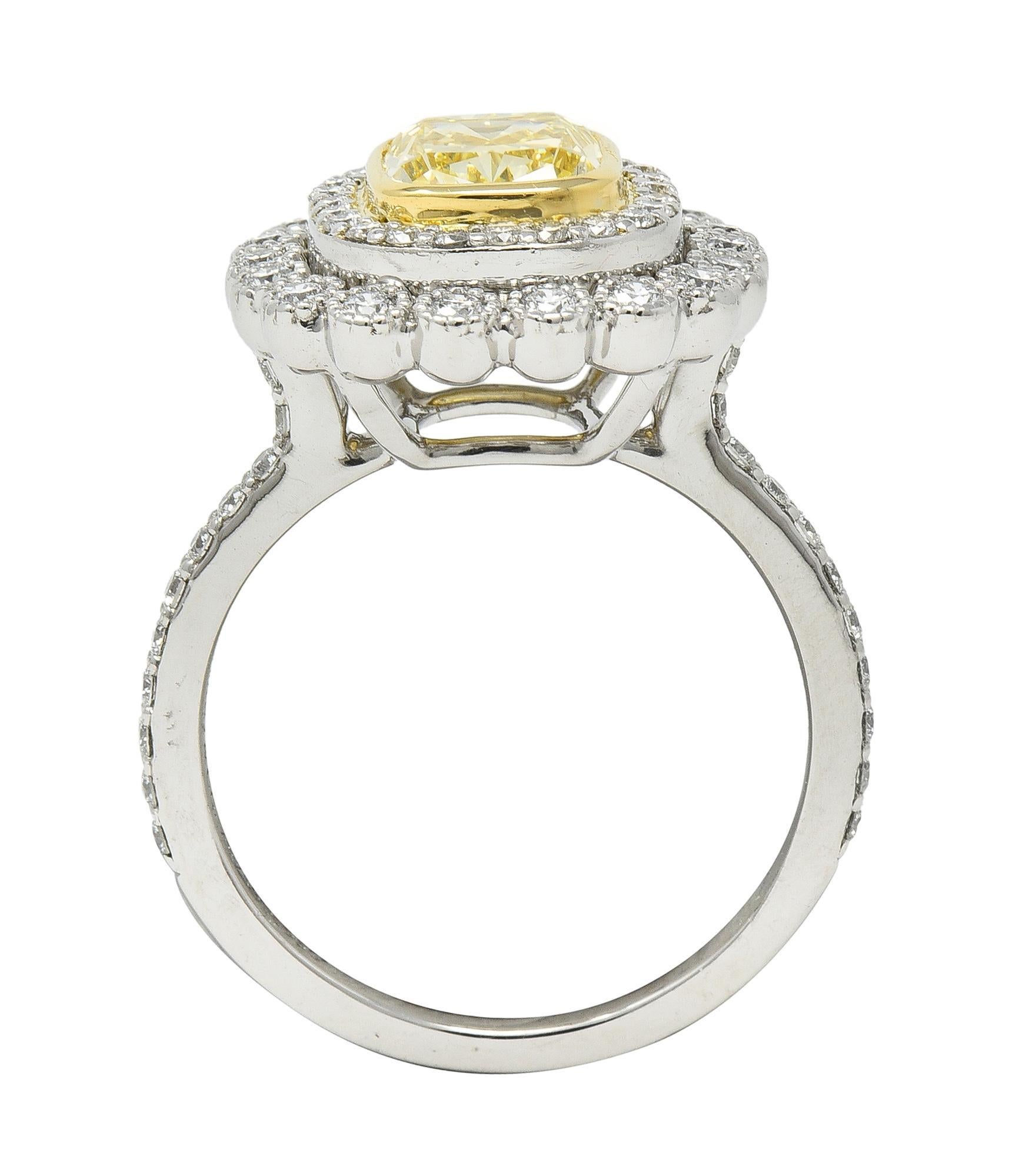 Tiffany & Co. 1.87 CTW Fancy Yellow Diamond Platinum 18 Karat Soleste Halo Ring 5