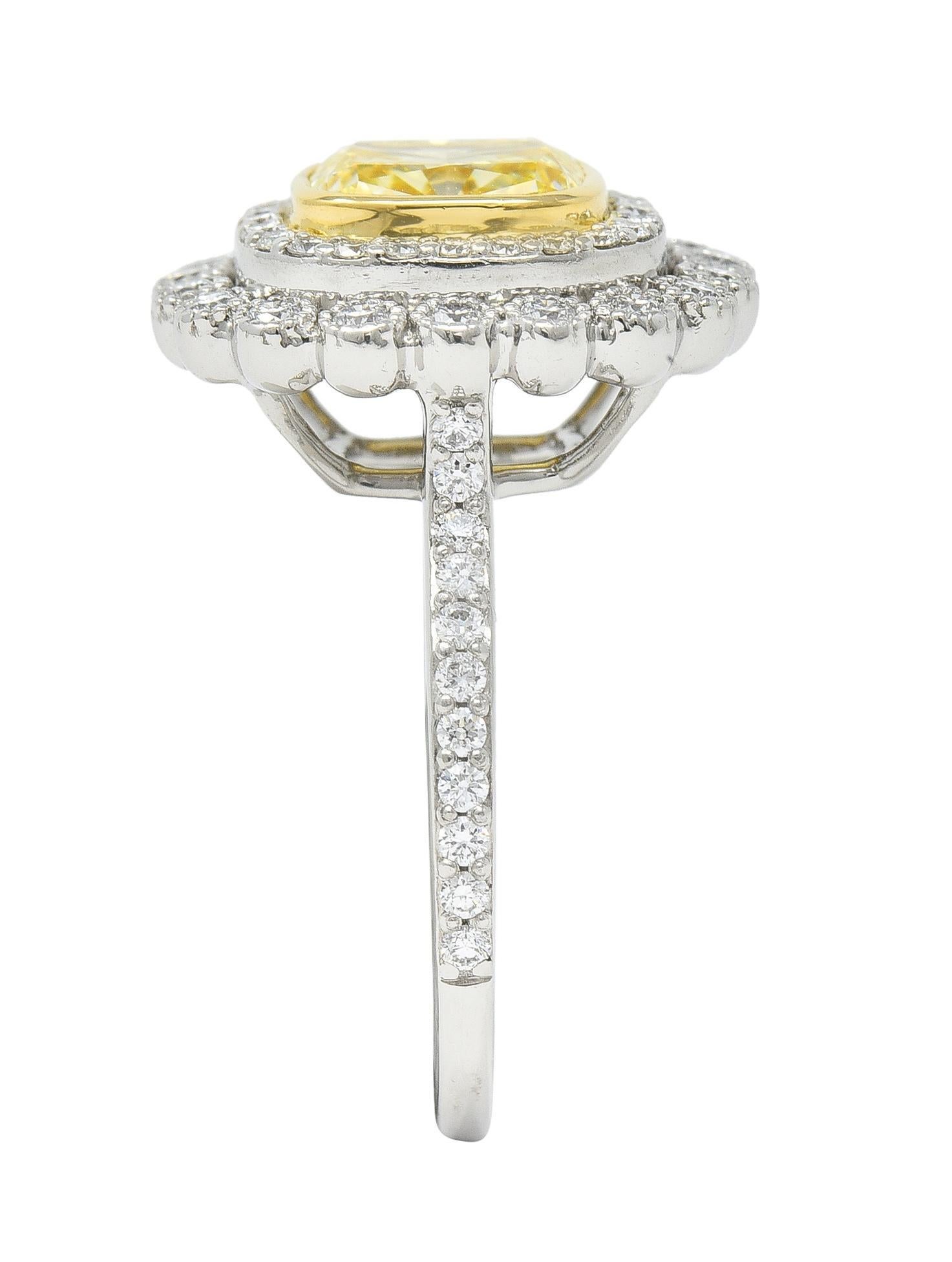 Tiffany & Co. 1.87 CTW Fancy Yellow Diamond Platinum 18 Karat Soleste Halo Ring 6