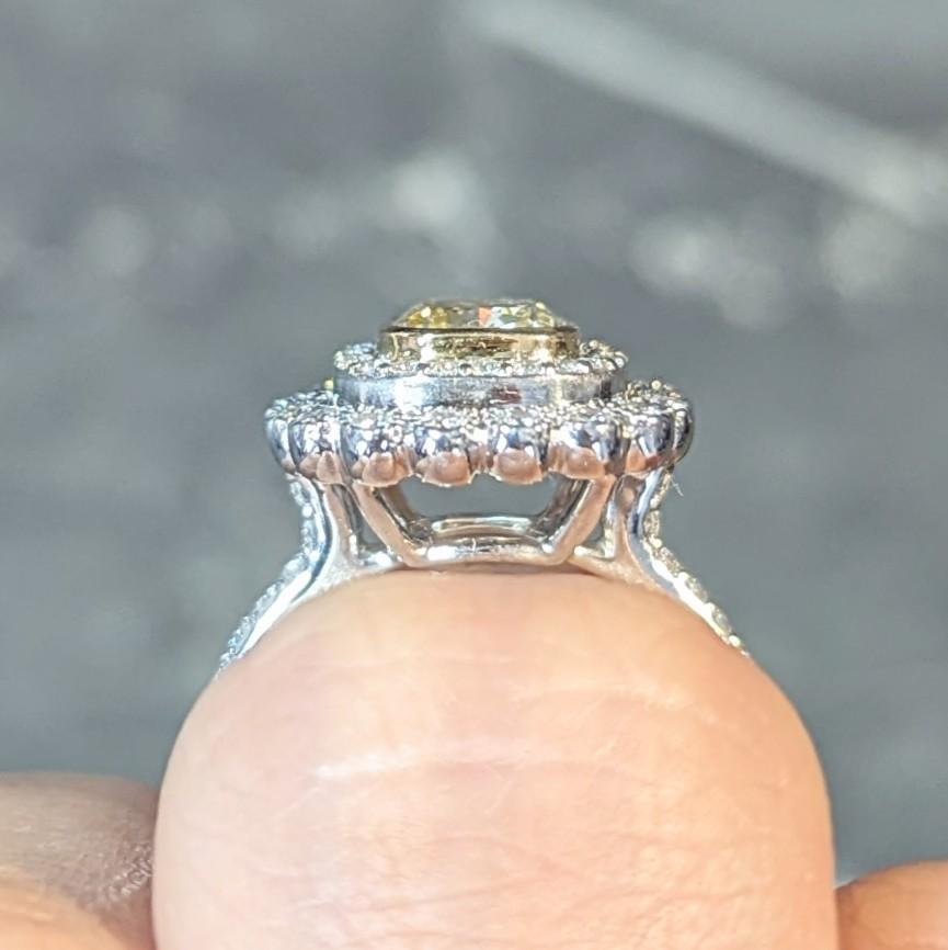 Tiffany & Co. 1.87 CTW Fancy Yellow Diamond Platinum 18 Karat Soleste Halo Ring 9