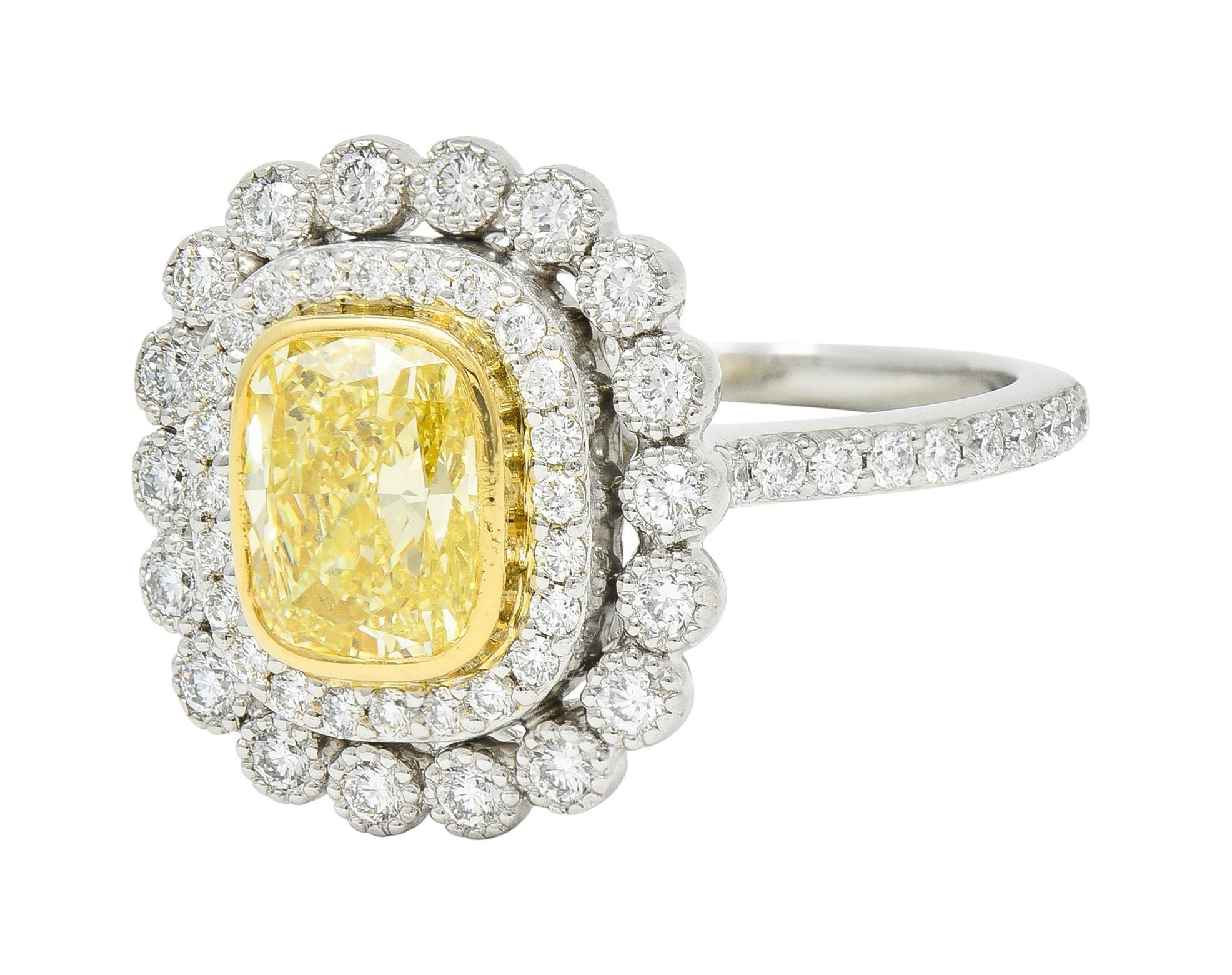 Tiffany & Co. 1.87 CTW Fancy Yellow Diamond Platinum 18 Karat Soleste Halo Ring 1