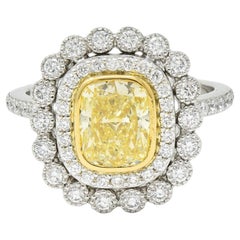 Tiffany & Co. 1.87 CTW Fancy Yellow Diamond Platinum 18 Karat Soleste Halo Ring