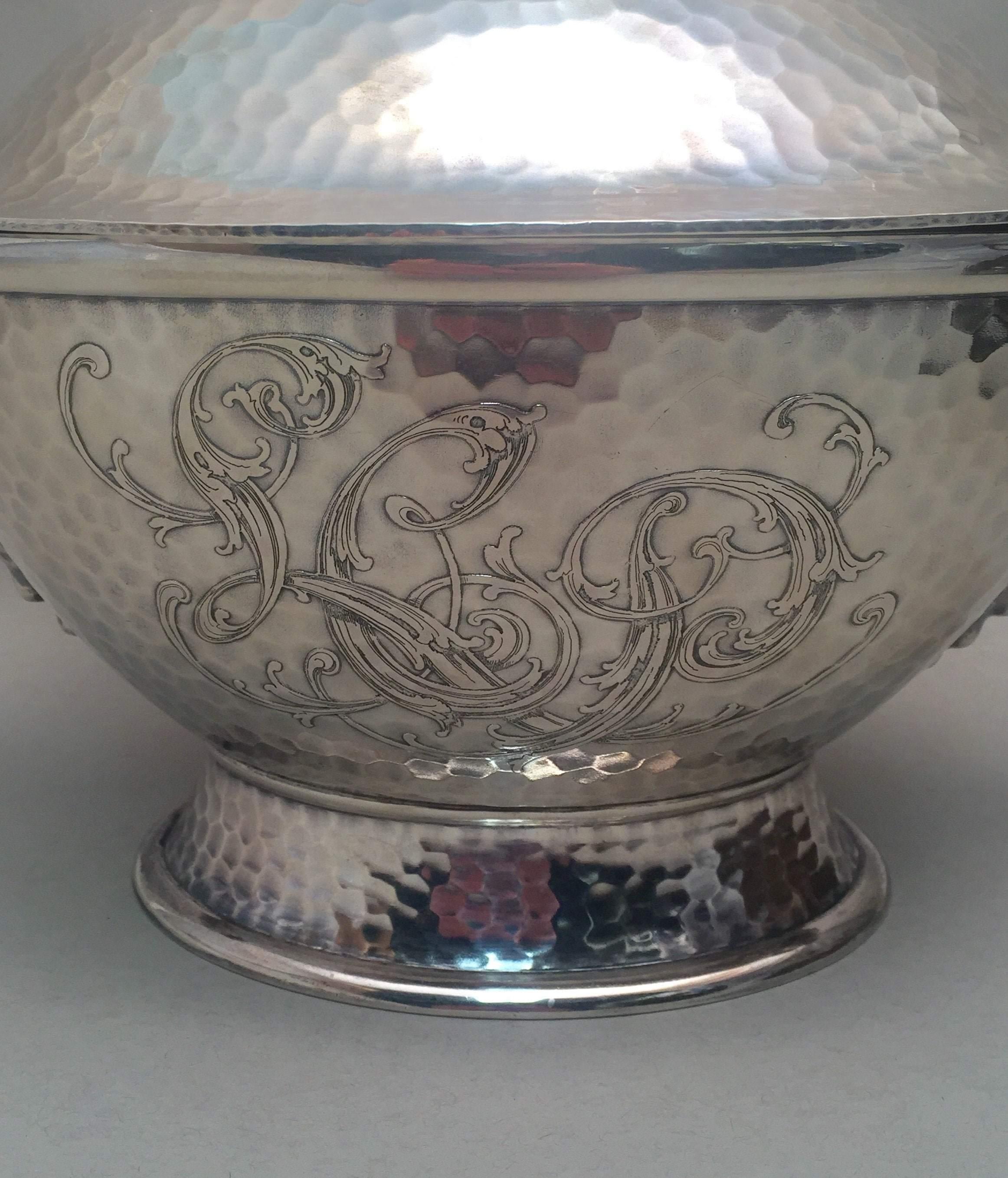 American Tiffany & Co Hand Hammered Sterling Silver Japanesque 1879 Tureen wth Handles For Sale