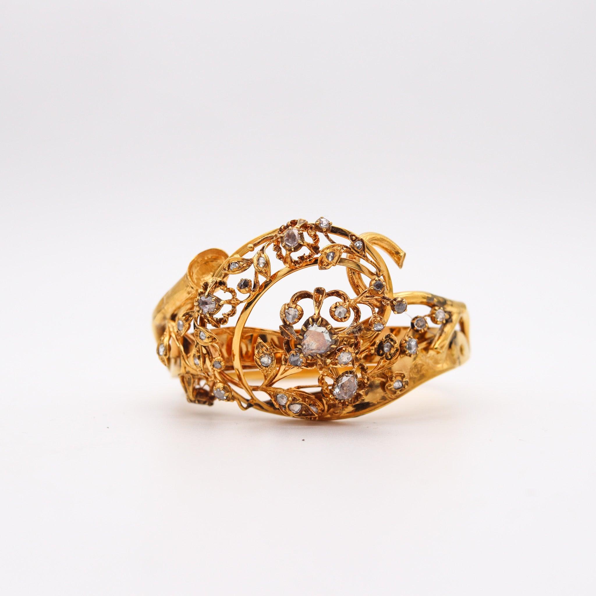 Old European Cut TIFFANY & Co. 1880 Victorian Bracelet In 14Kt Yellow Gold With Rose Cut Diamonds For Sale
