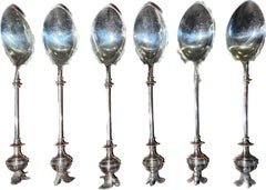 Tiffany & Co 1880s Sterling Silver Bird on Top 12 Dessert Spoons with Server