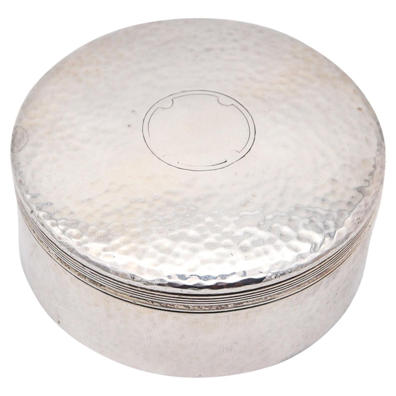 TIFFANY & CO. 1889 Art+Craft Round Box In Hammered .925 Sterling Silver