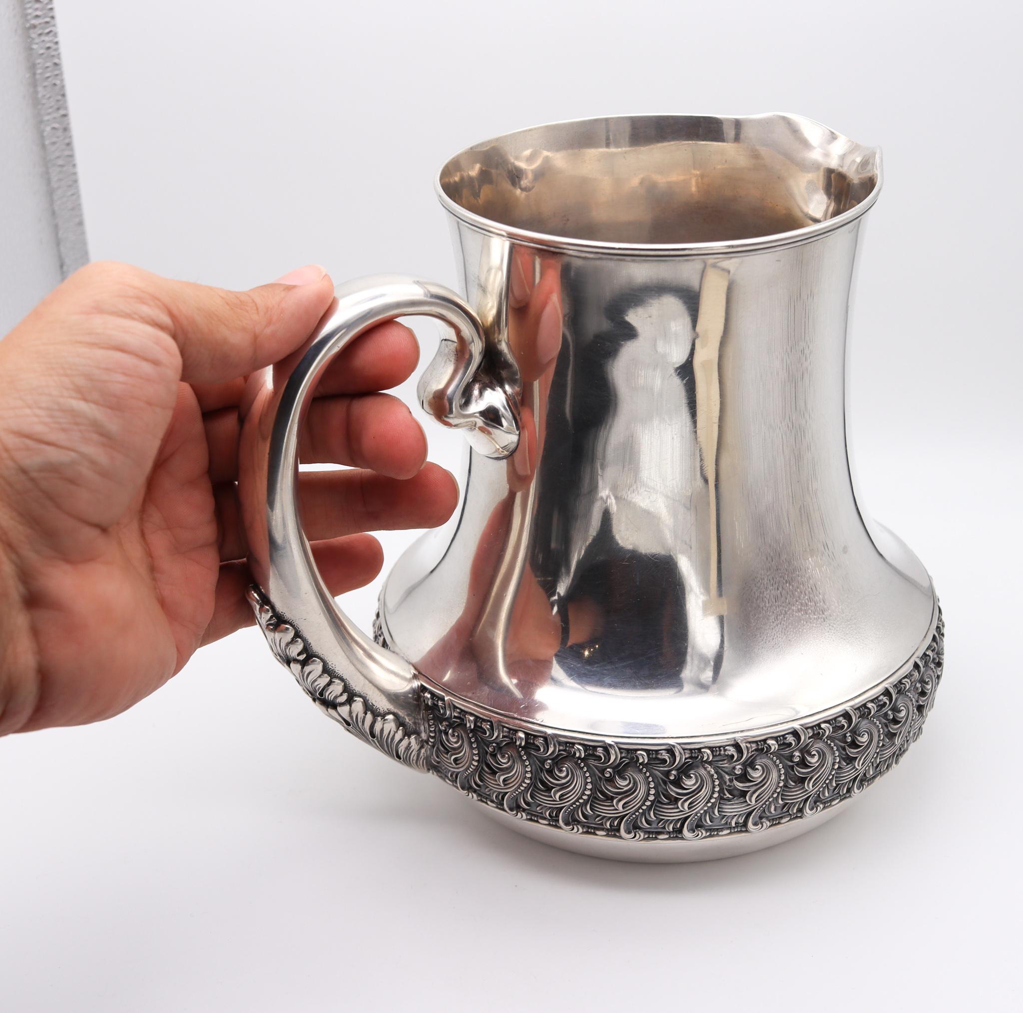 Hand-Crafted Tiffany & Co 1891 Charles L Tiffany Art Nouveau Water Pitcher in 925 Sterling 