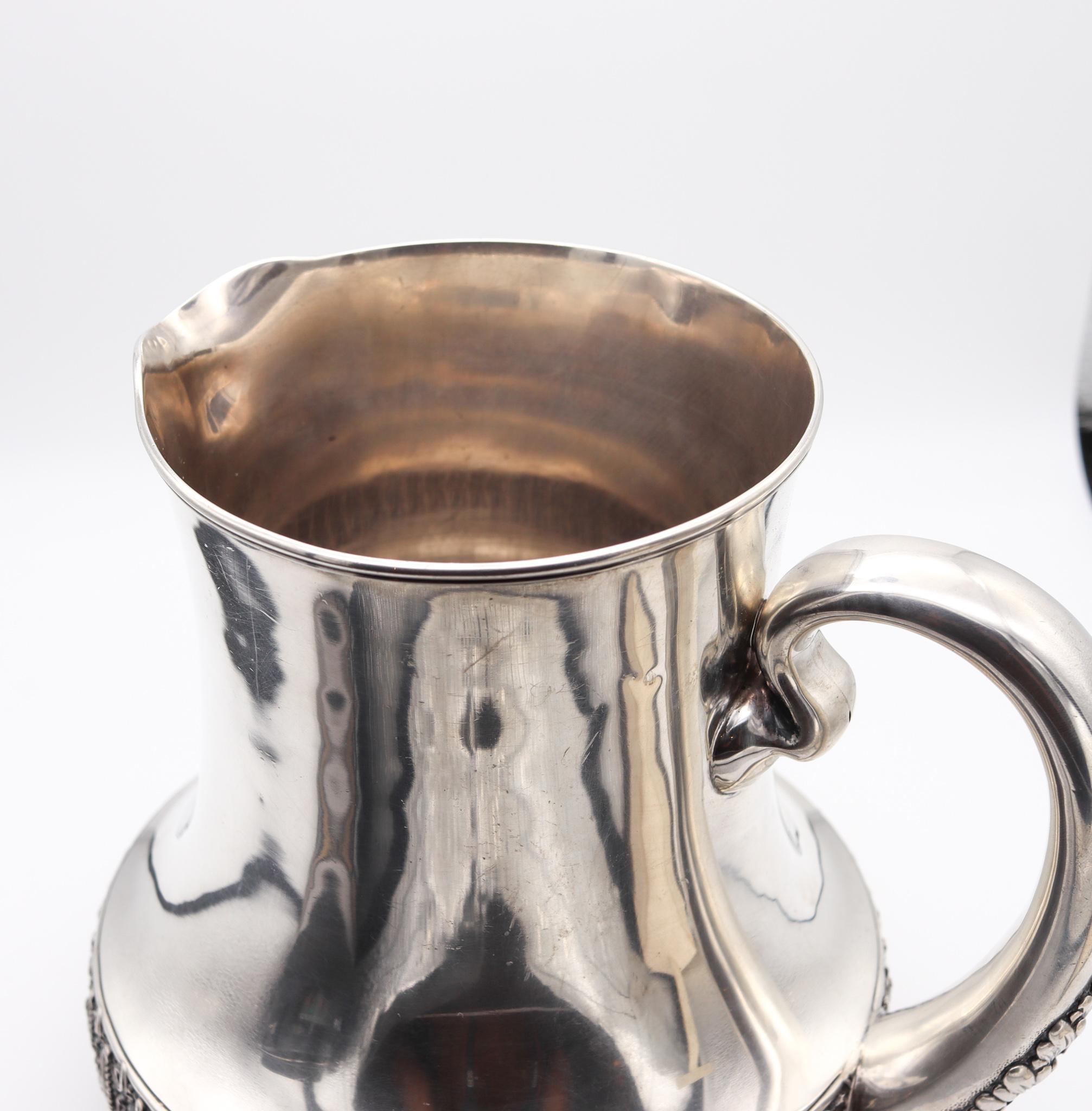 Late 19th Century Tiffany & Co 1891 Charles L Tiffany Art Nouveau Water Pitcher in 925 Sterling 