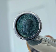 Tiffany & Co. 1893 Art Nouveau Desk Oil Lamp In Sterling Silver With Roman Coin