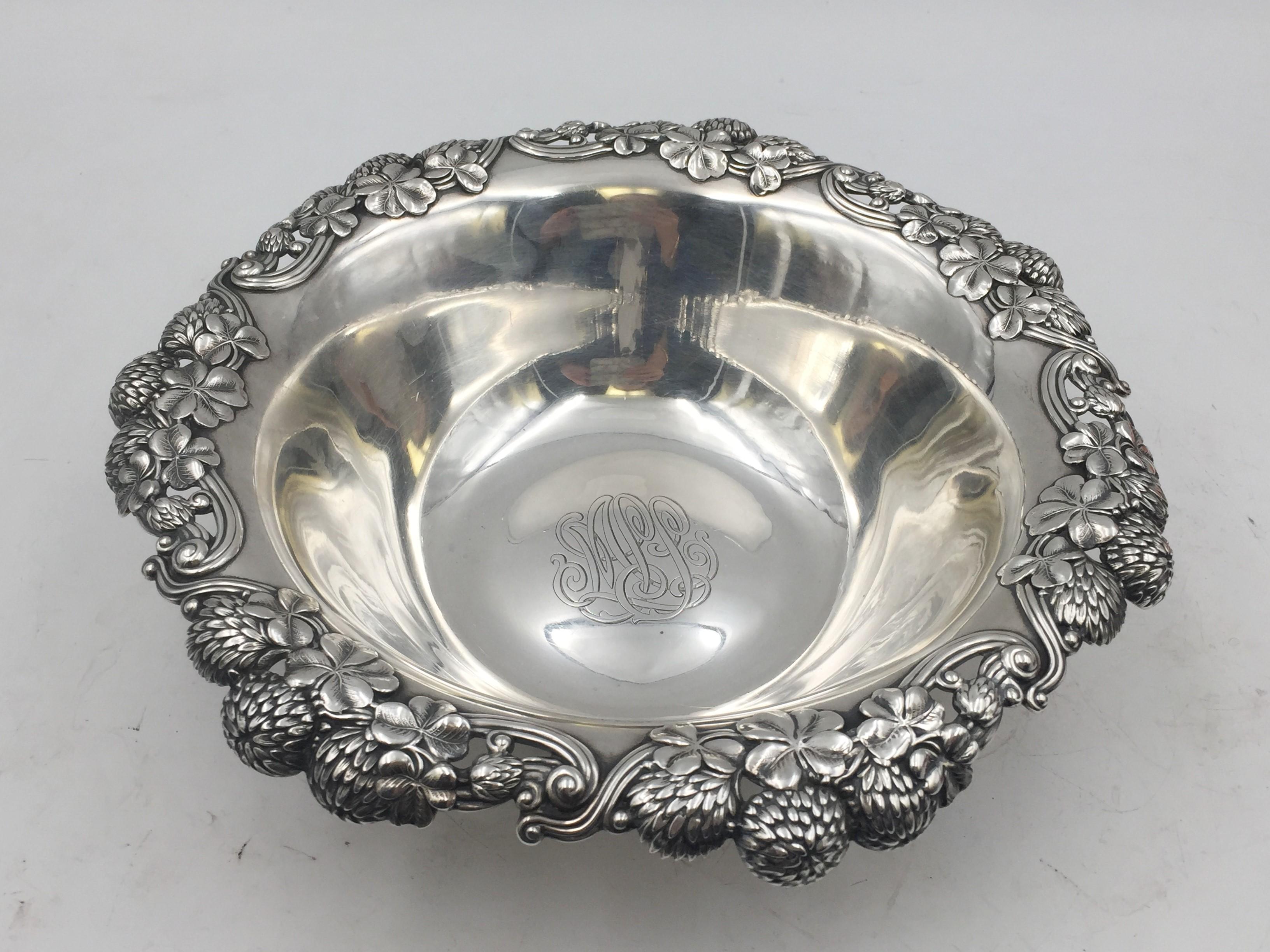American Tiffany & Co. 1898 Sterling Silver Clover Berry Bowl in Art Nouveau Style