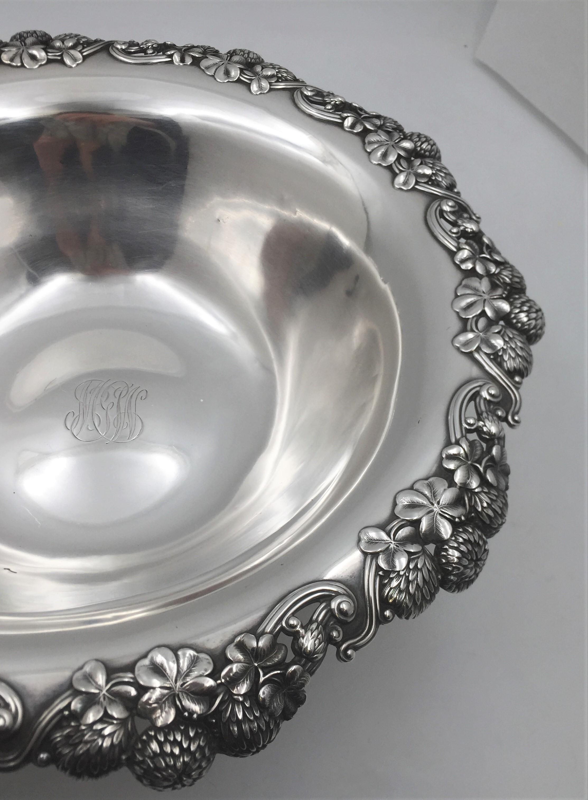 Tiffany & Co. 1898 Sterling Silver Large Clover Centerpiece Bowl Art Nouveau In Good Condition For Sale In New York, NY