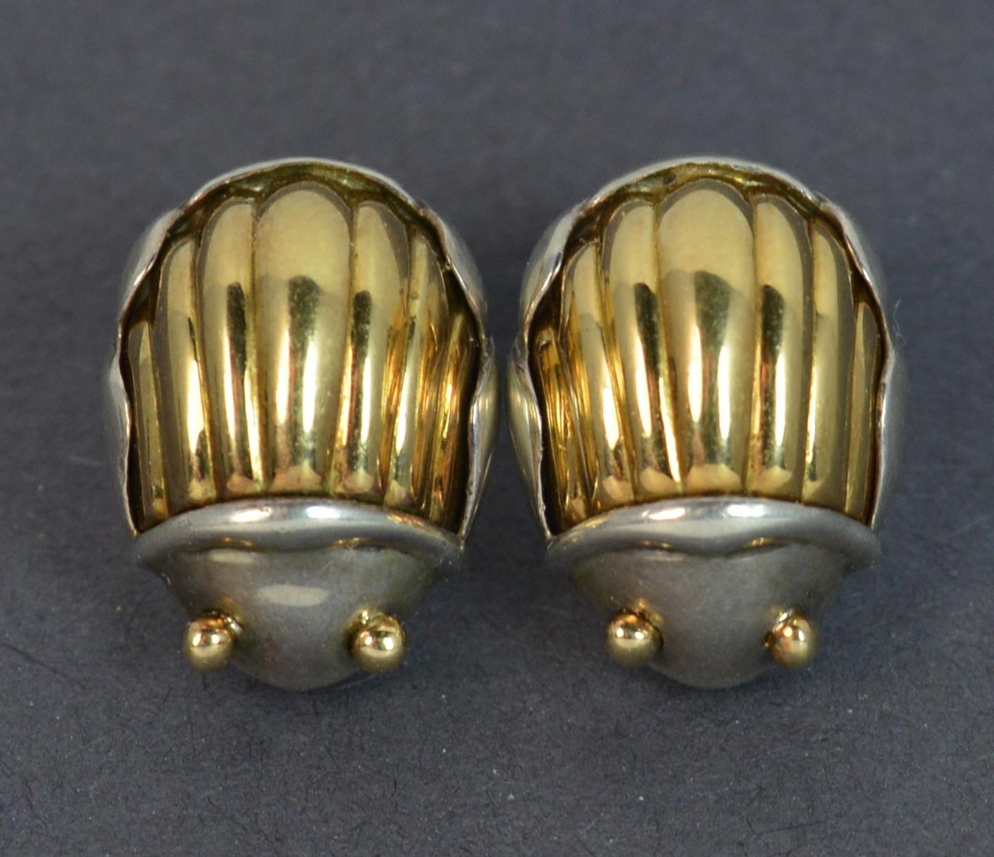 Early Victorian Tiffany & Co. 18 Carat Gold Silver Clip on Earrings Scarab Beetle