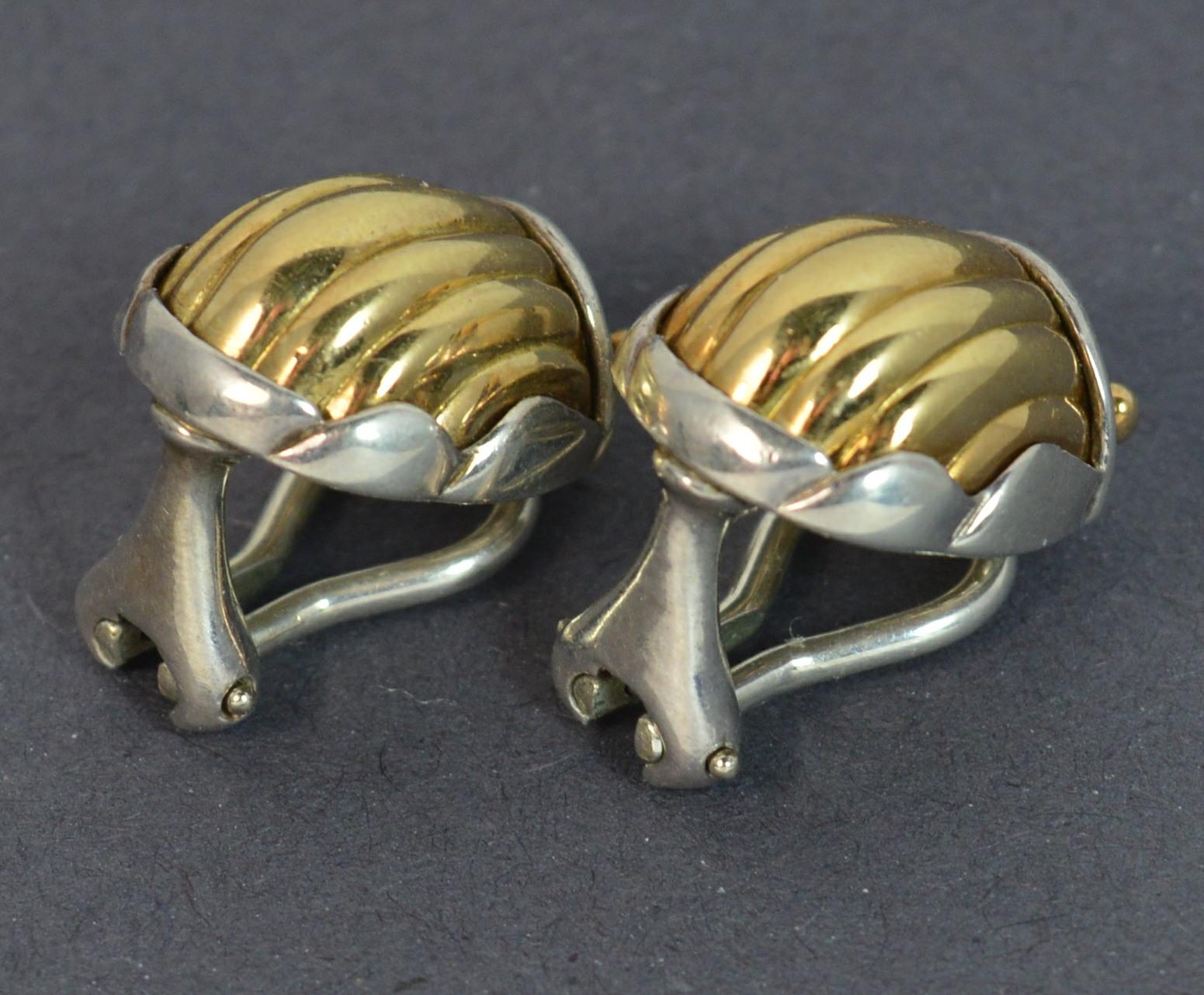 Tiffany & Co. 18 Carat Gold Silver Clip on Earrings Scarab Beetle In Excellent Condition In St Helens, GB