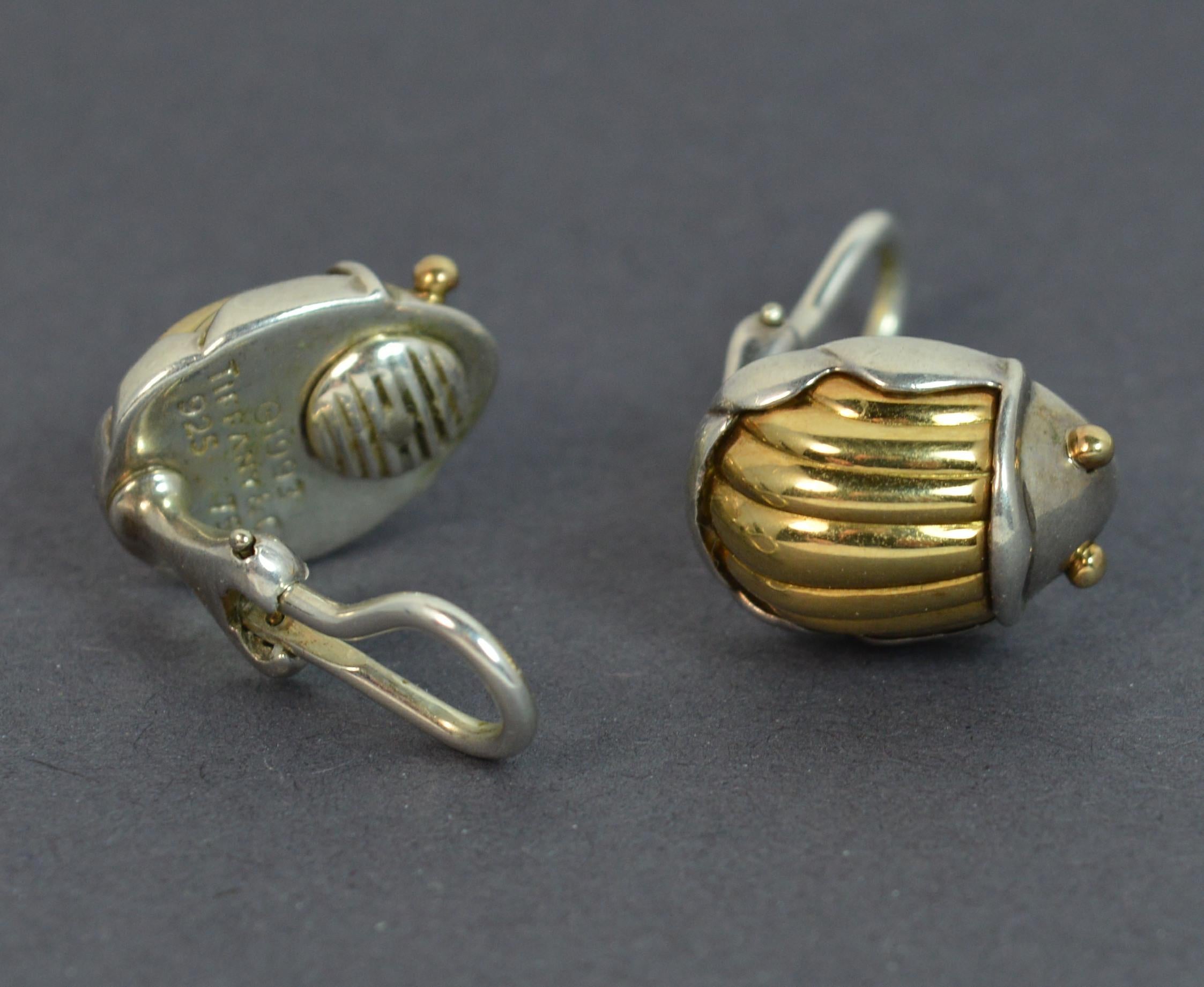 Tiffany & Co. 18 Carat Gold Silver Clip on Earrings Scarab Beetle 1