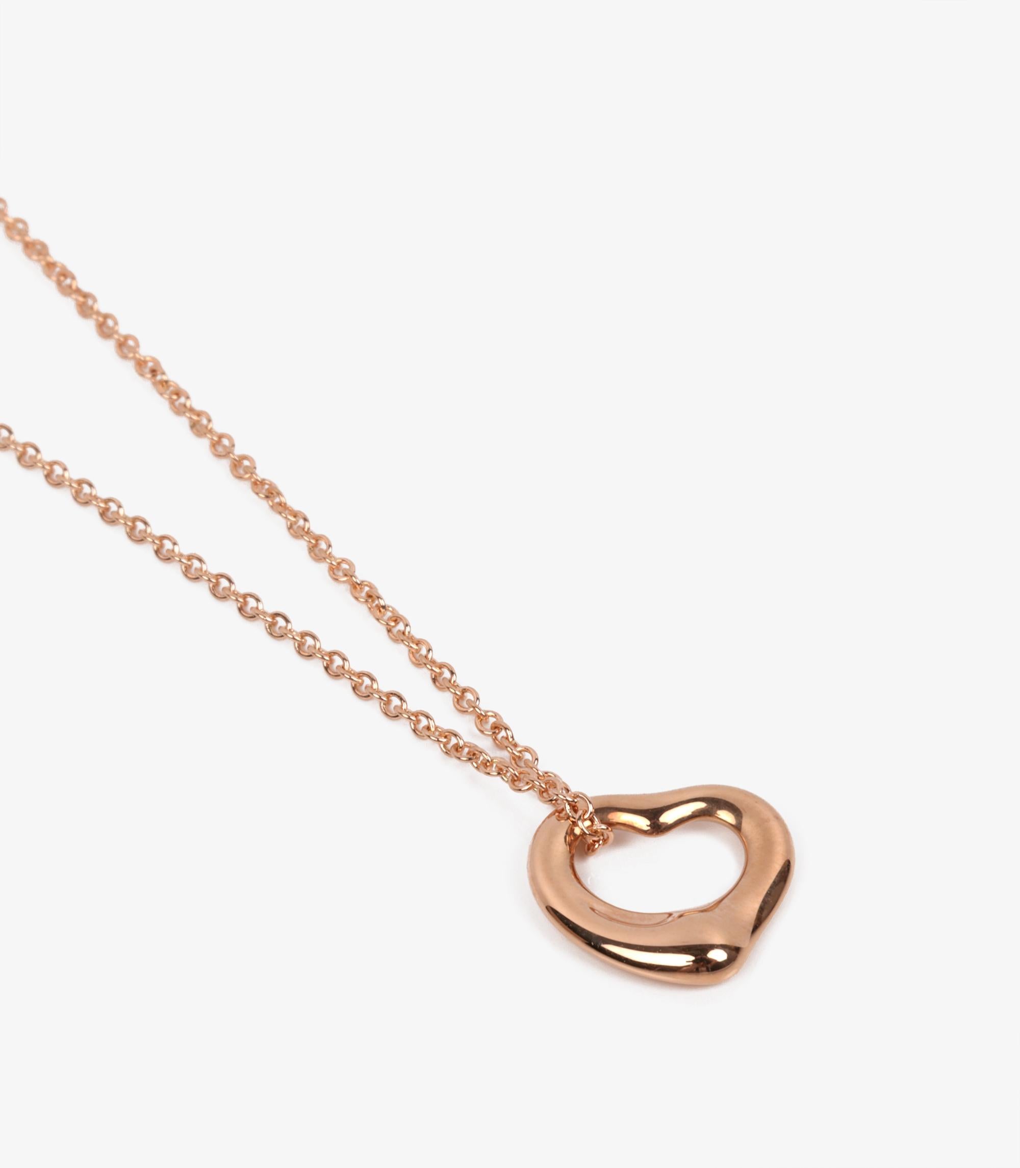Tiffany & Co. 18ct Rose Gold 11mm Elsa Peretti Open Heart Pendant

Product Details
Xupes Ref: J1521
Brand: Tiffany & Co.
Model: Open Heart 11mm Pendant 
Type: Necklace
RRP: £1,050
Material(s): 18ct Rose Gold

Specification
Total Weight: 3g
Necklace