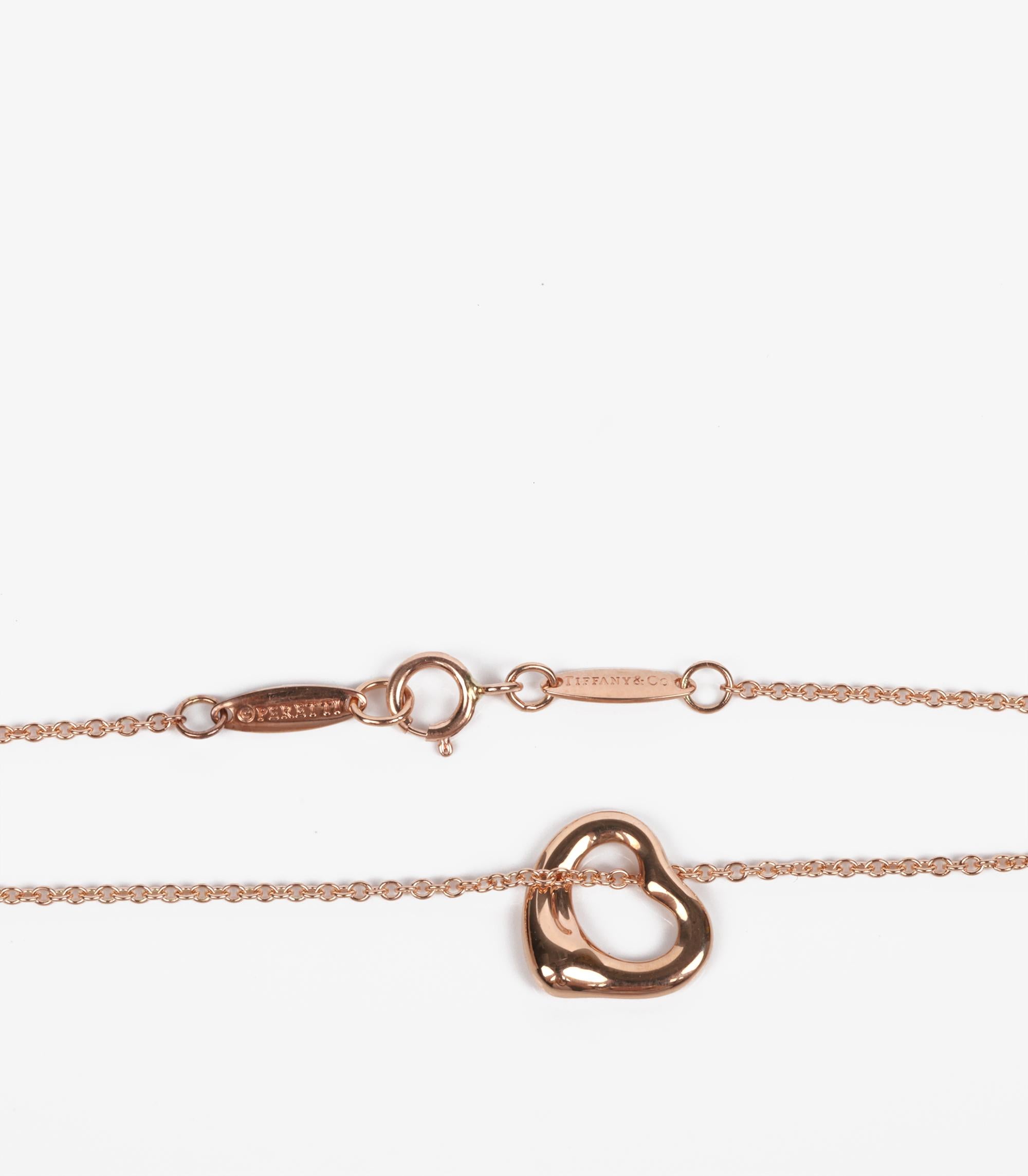 Tiffany & Co. 18ct Rose Gold 11mm Elsa Peretti Open Heart Pendant In Excellent Condition For Sale In Bishop's Stortford, Hertfordshire