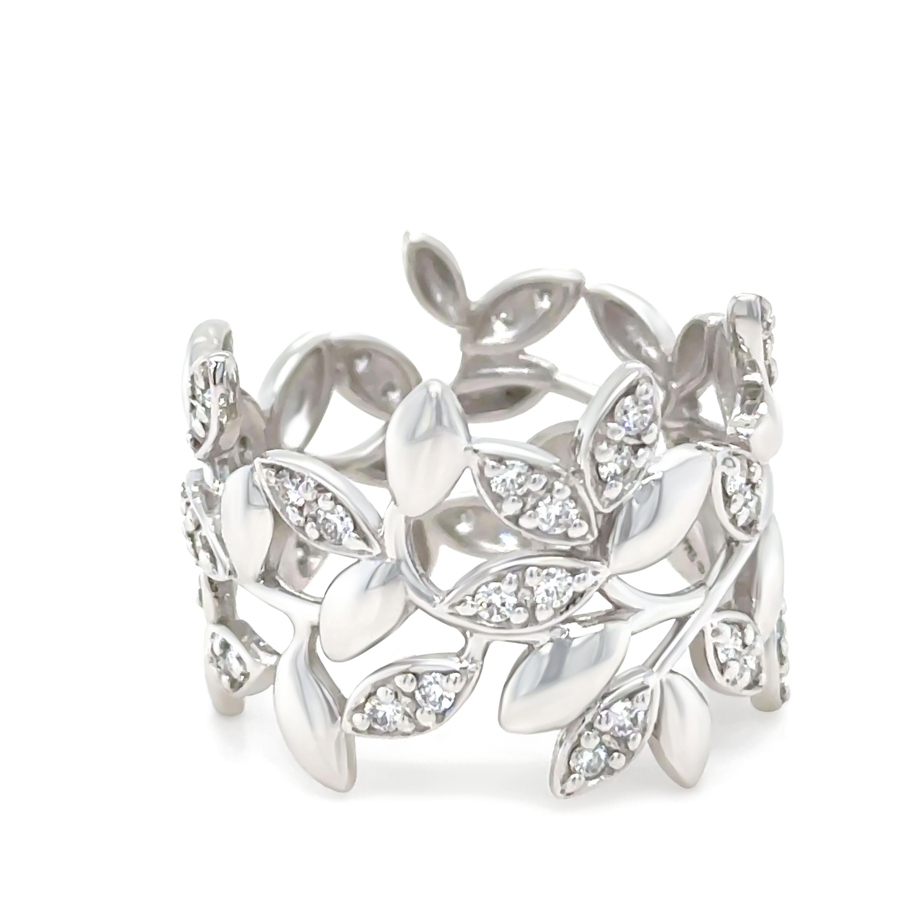 Brilliant Cut Tiffany & Co 18ct White Gold Olive Leaf Diamond Ring 0.46ct 7.7g