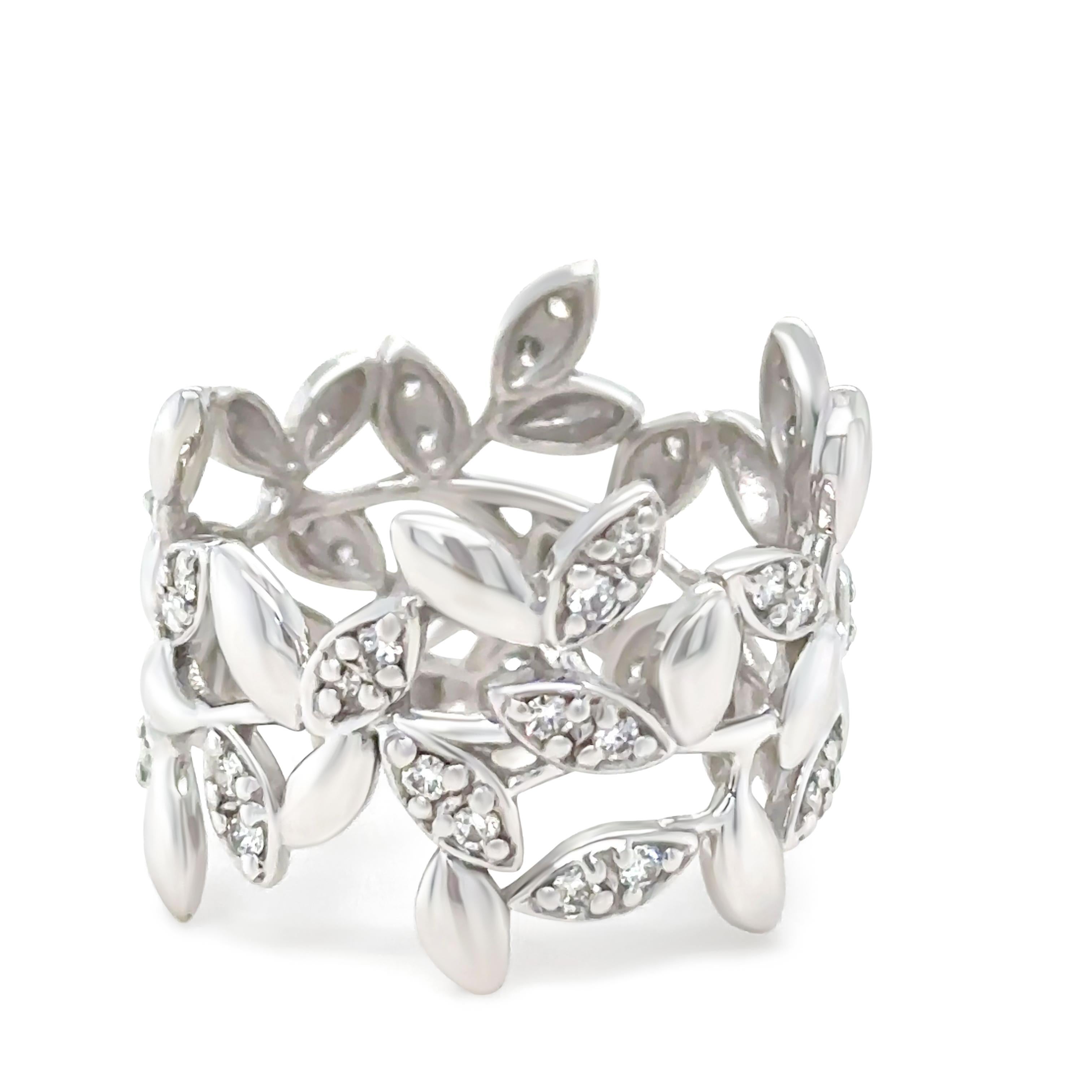Tiffany & Co 18ct White Gold Olive Leaf Diamond Ring 0.46ct 7.7g In Excellent Condition In SYDNEY, NSW