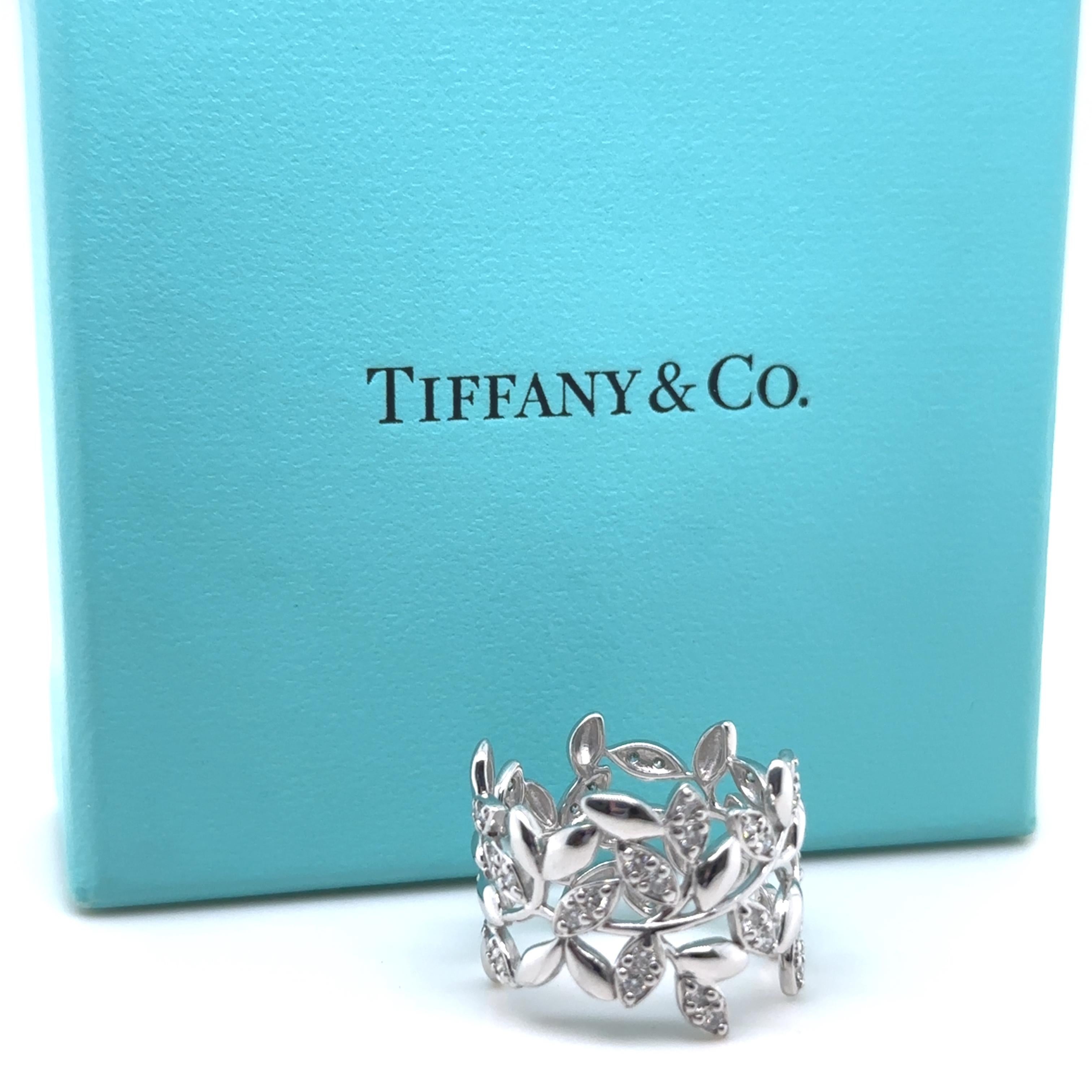 Women's Tiffany & Co 18ct White Gold Olive Leaf Diamond Ring 0.46ct 7.7g