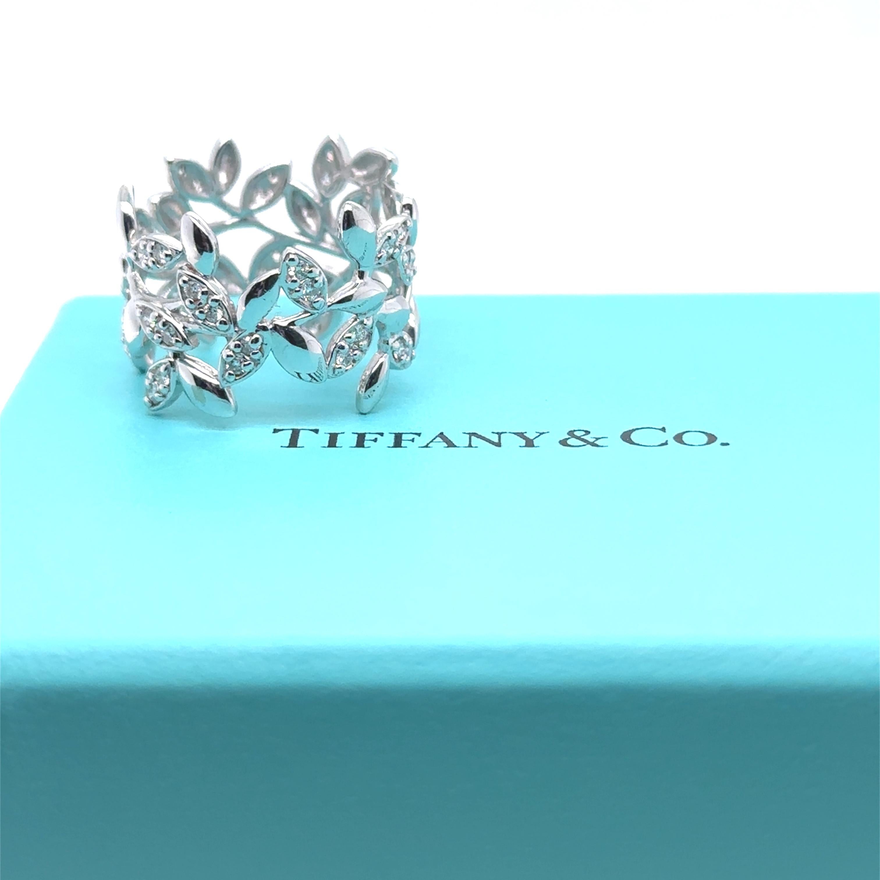 Tiffany & Co 18ct White Gold Olive Leaf Diamond Ring 0.46ct 7.7g 1