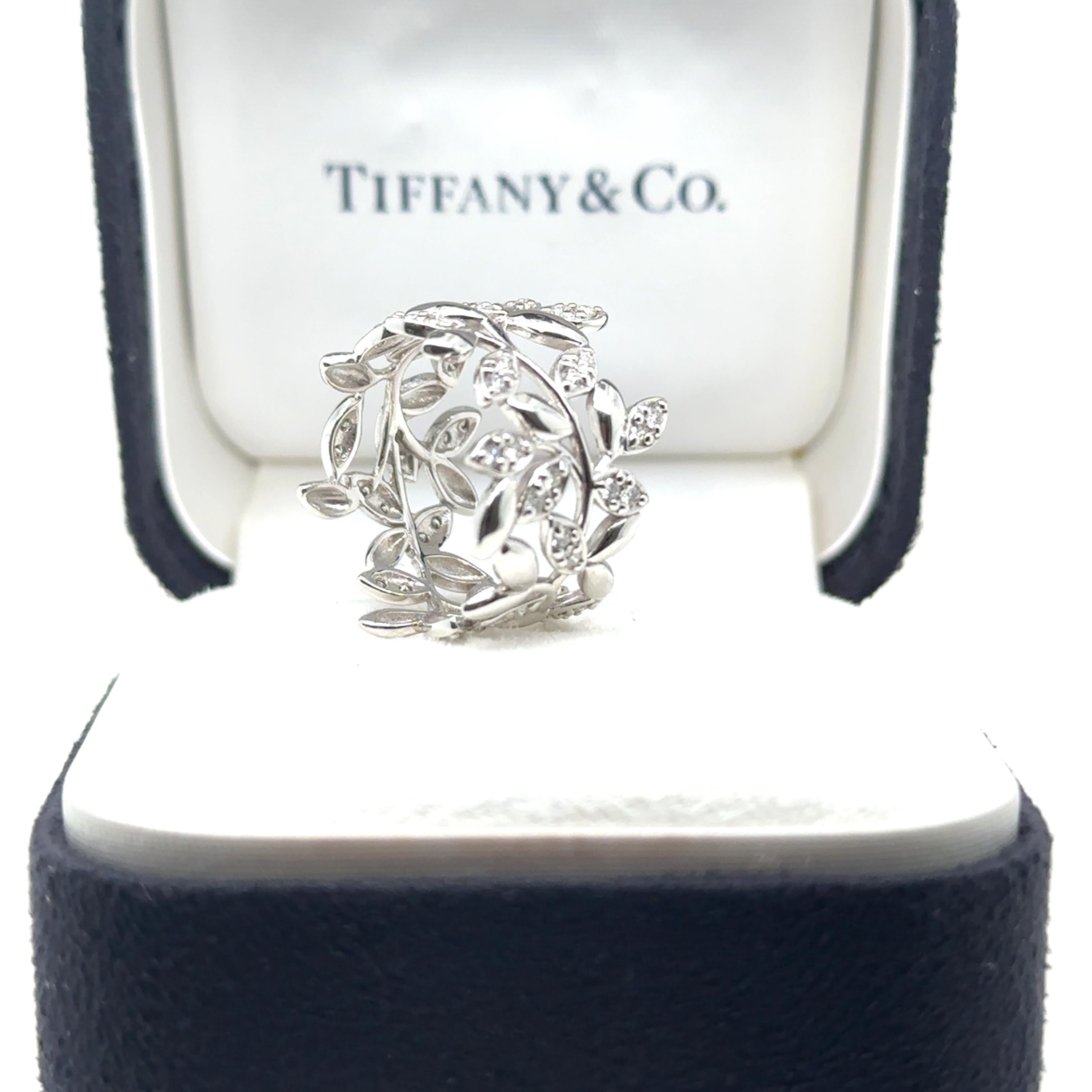Tiffany & Co 18ct White Gold Olive Leaf Diamond Ring 0.46ct 7.7g 2