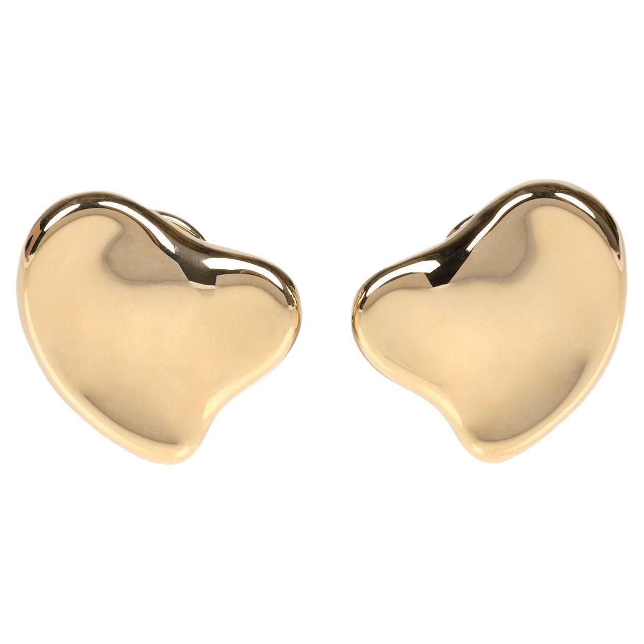 Tiffany & Co. 18ct Yellow Gold 25mm Full Heart Clip Earrings