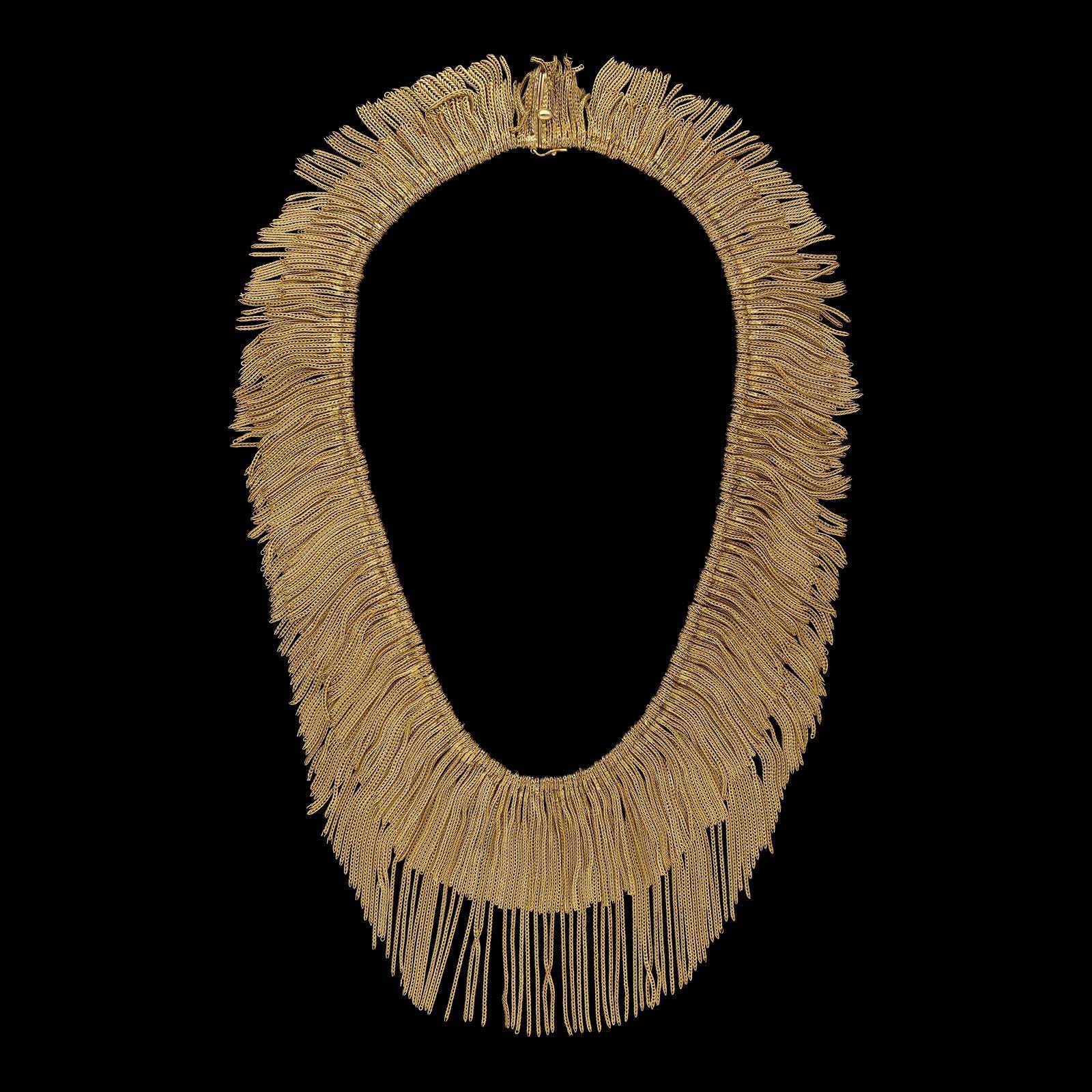 Tiffany & Co 18ct Yellow Gold Double Layer Fringe Necklace circa 1970s Italian In Good Condition For Sale In London, GB