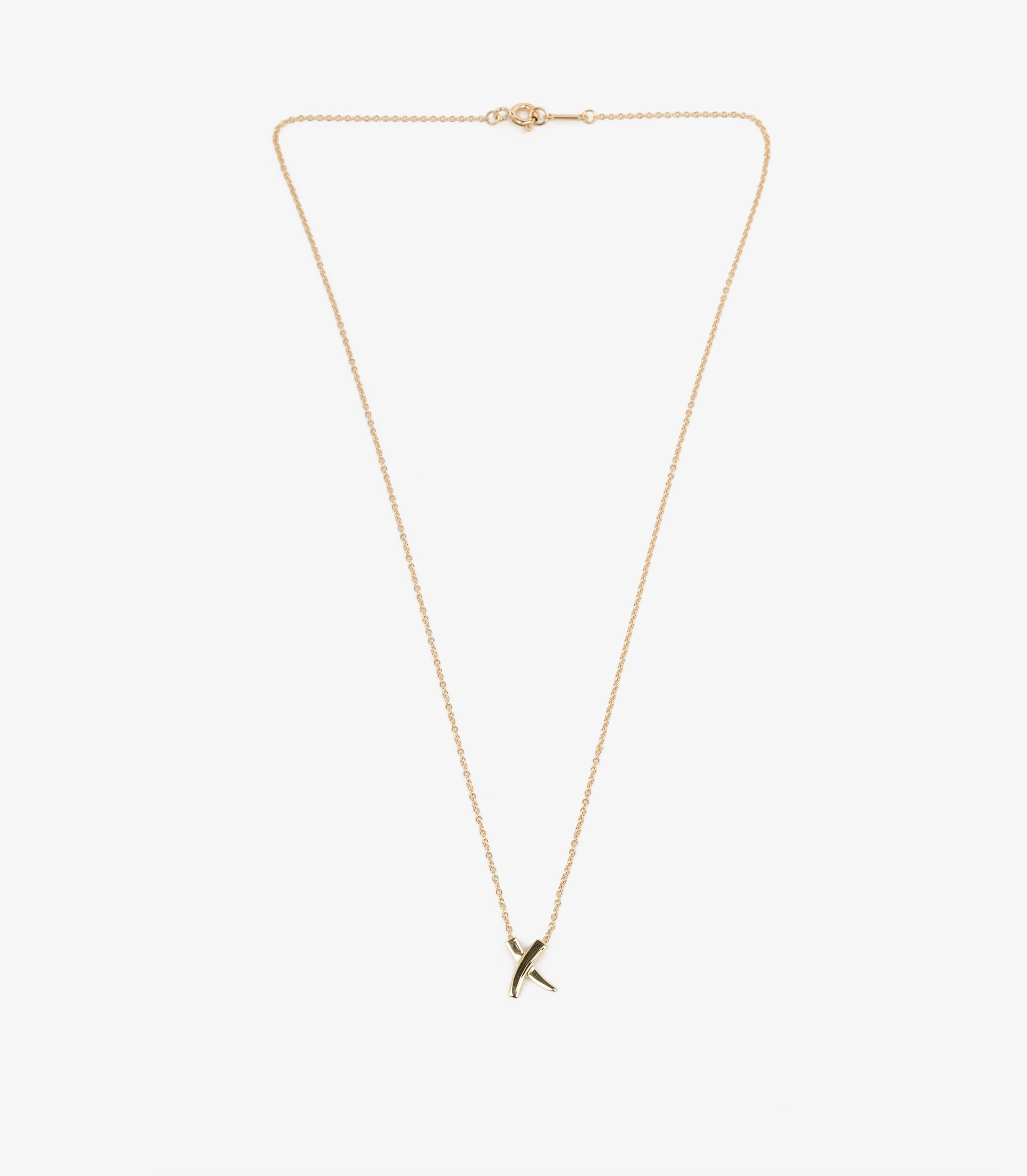 Tiffany & Co. 18ct Yellow Gold Paloma Picasso Mini X Necklace In Excellent Condition For Sale In Bishop's Stortford, Hertfordshire