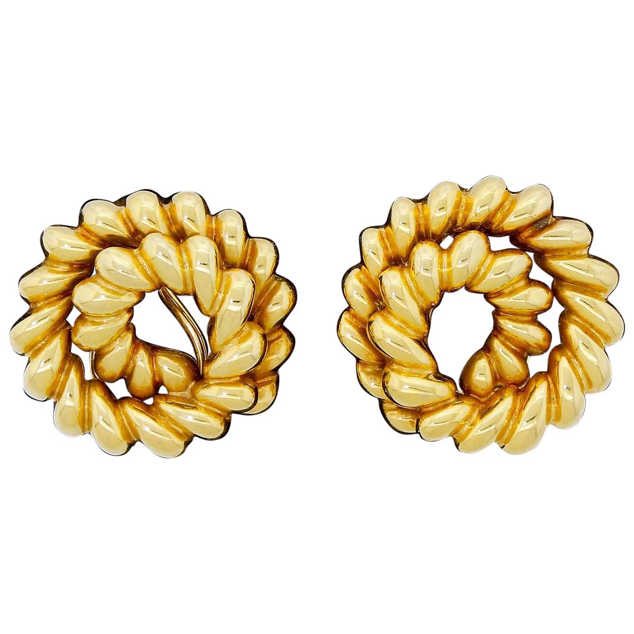 Tiffany & Co. 18K 750 Solid Gold French Twist Clip Earrings Heavy 22.20 Grams