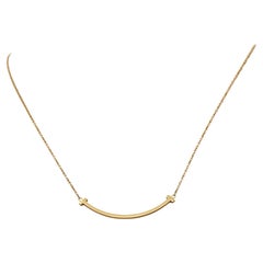 Tiffany & Co. 18K 750 Solid Yellow Gold T Smile Pendant Necklace