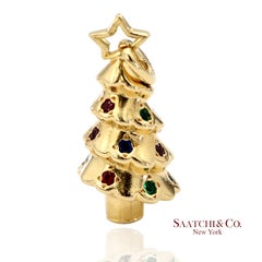 Tiffany & Co. 18K 750 Gelbgold Regenbogen Edelstein Weihnachtsbaum Charm Anhänger