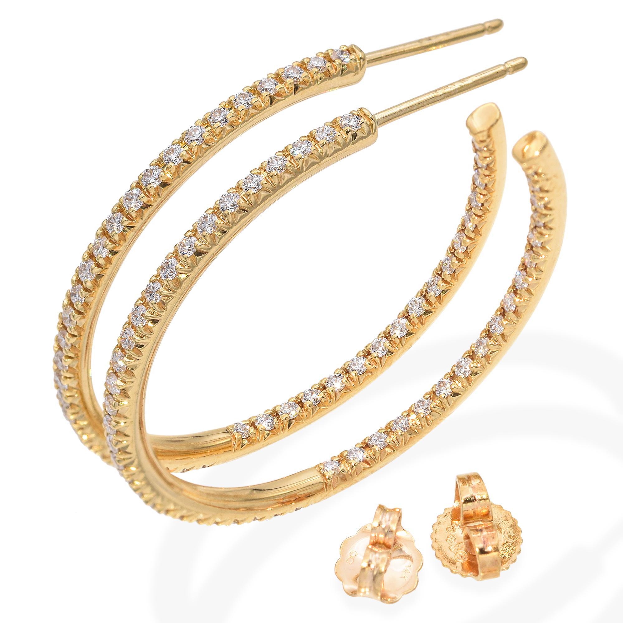 Round Cut Tiffany & Co. 18K Diamond Large Metro Hoop Earrings